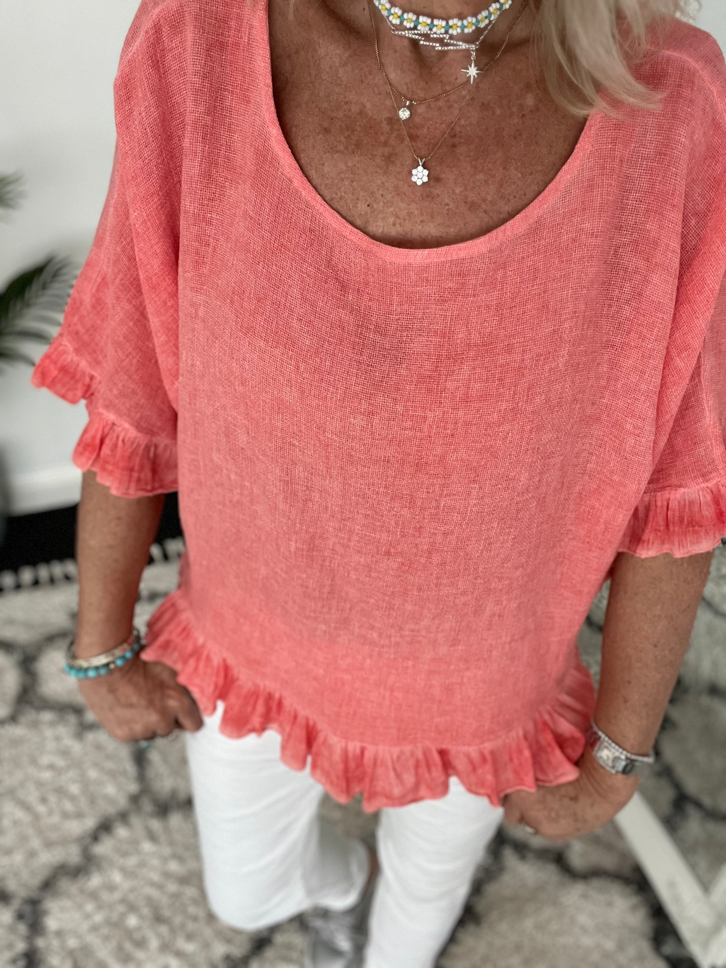 Linen & Cotton Top in Coral
