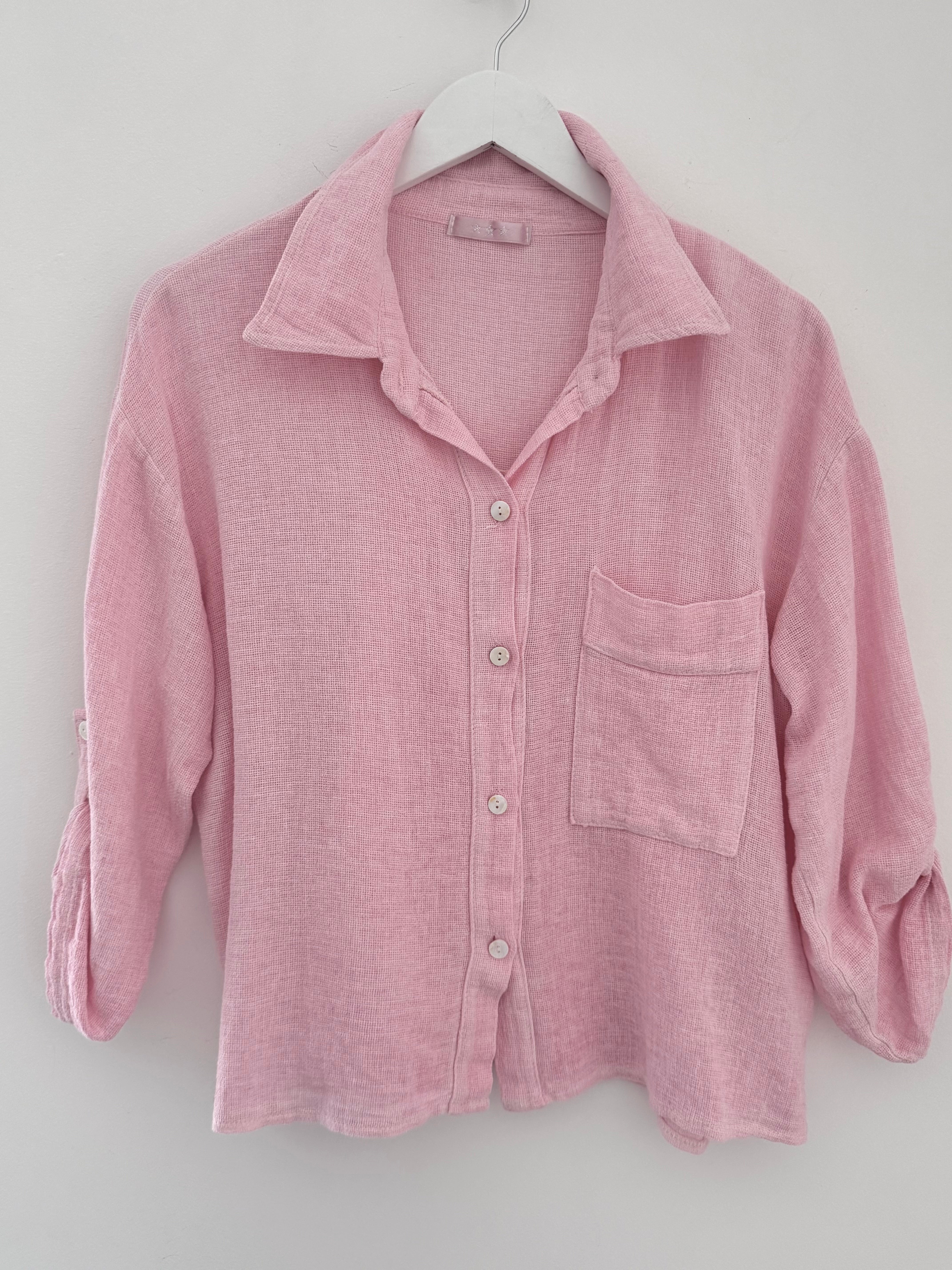 Linen & Cotton Pocket Top in Pink
