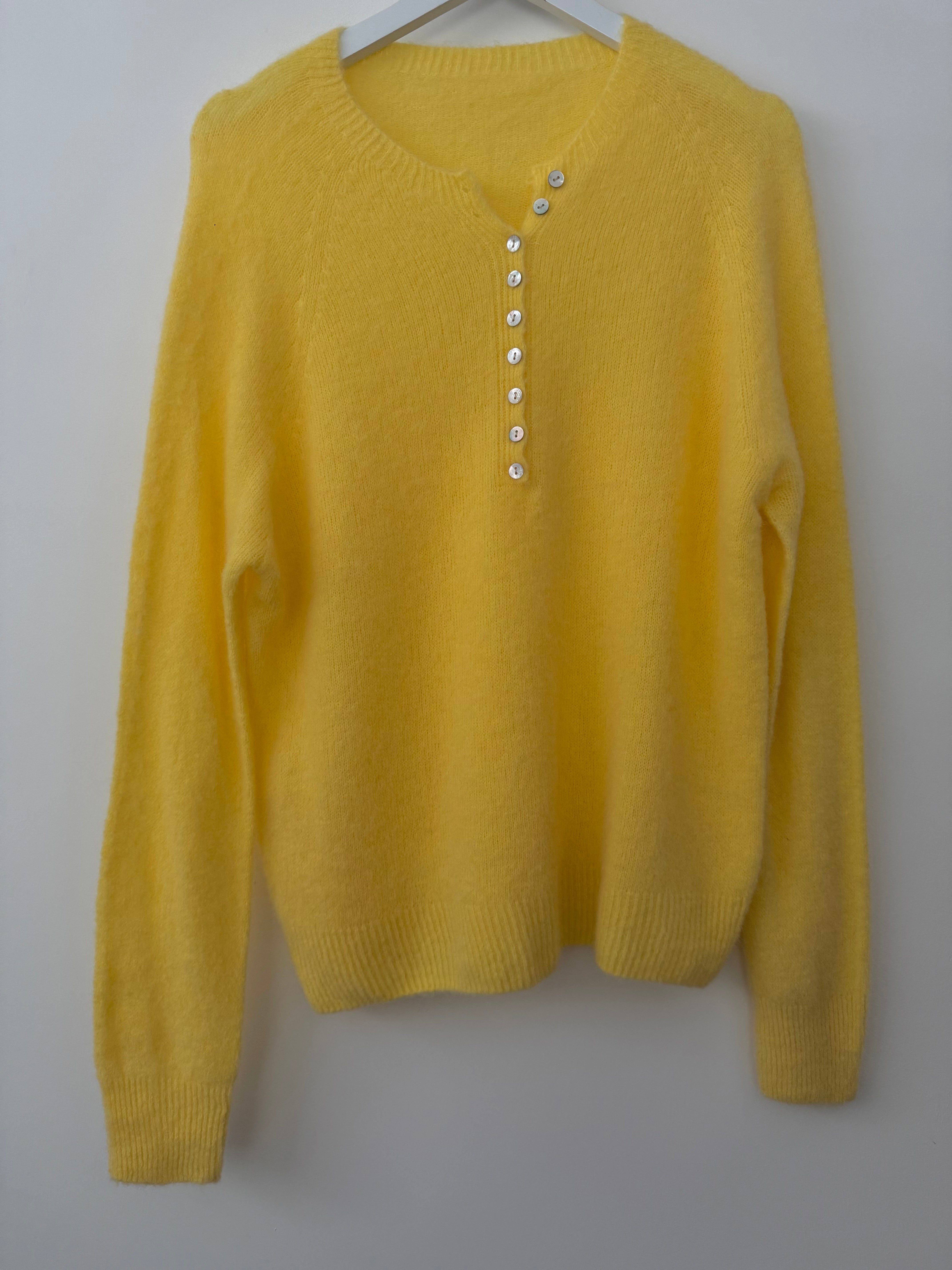 Softie Jumper with Button Neck in Yellow