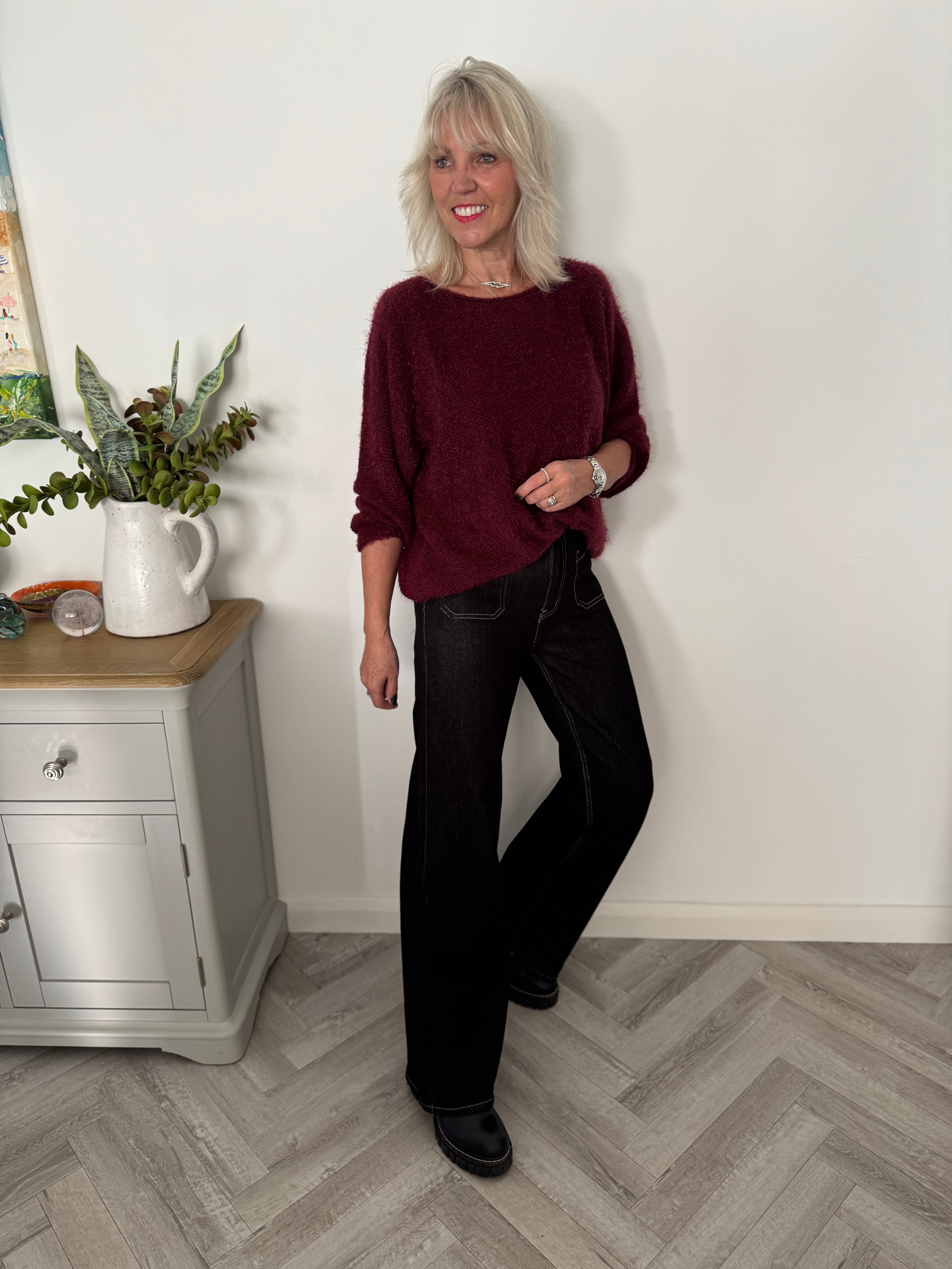 Slim Flare Stretch Jeans with Pockets in Black