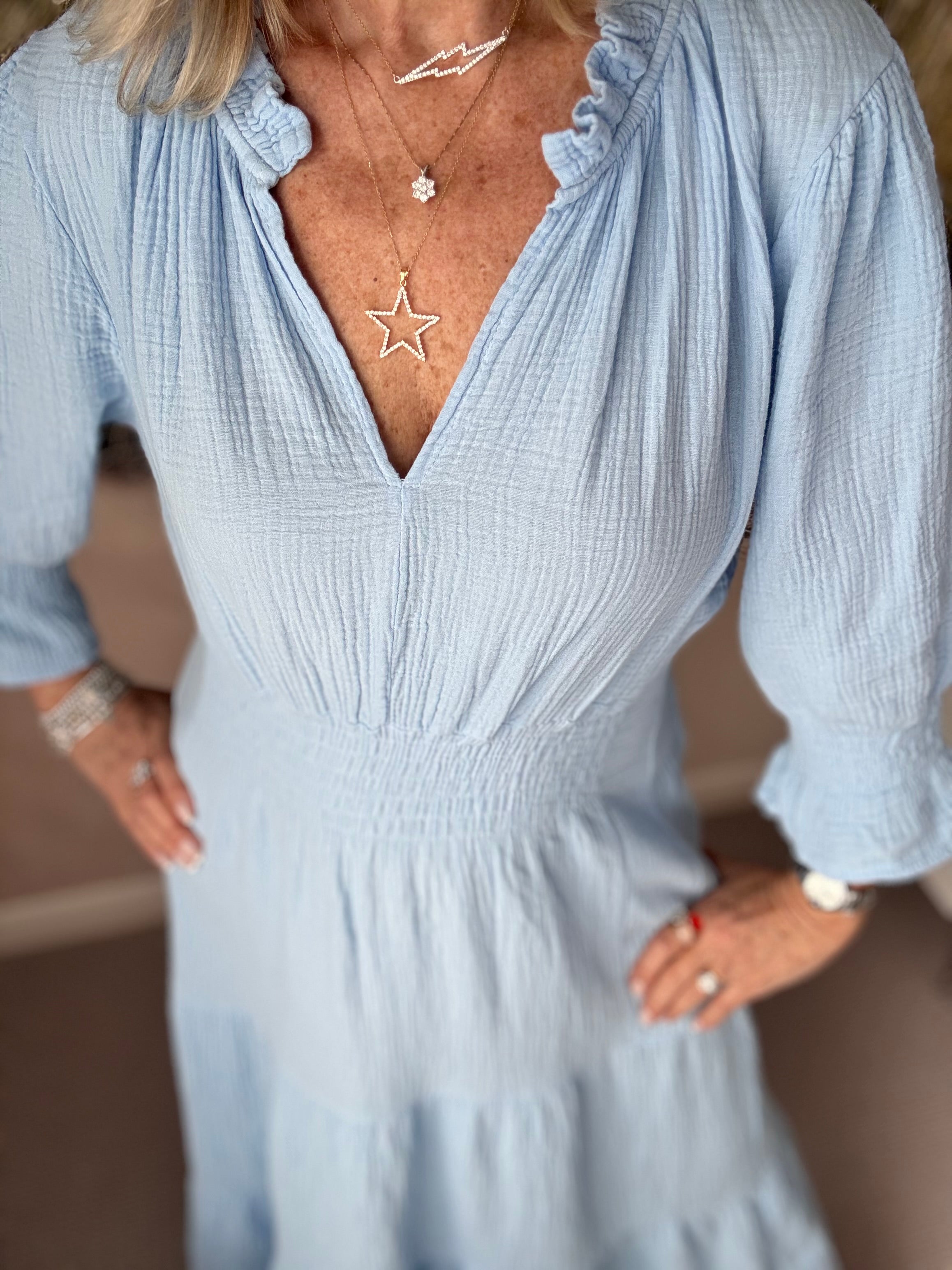Cheesecloth Midi Dress in Blue