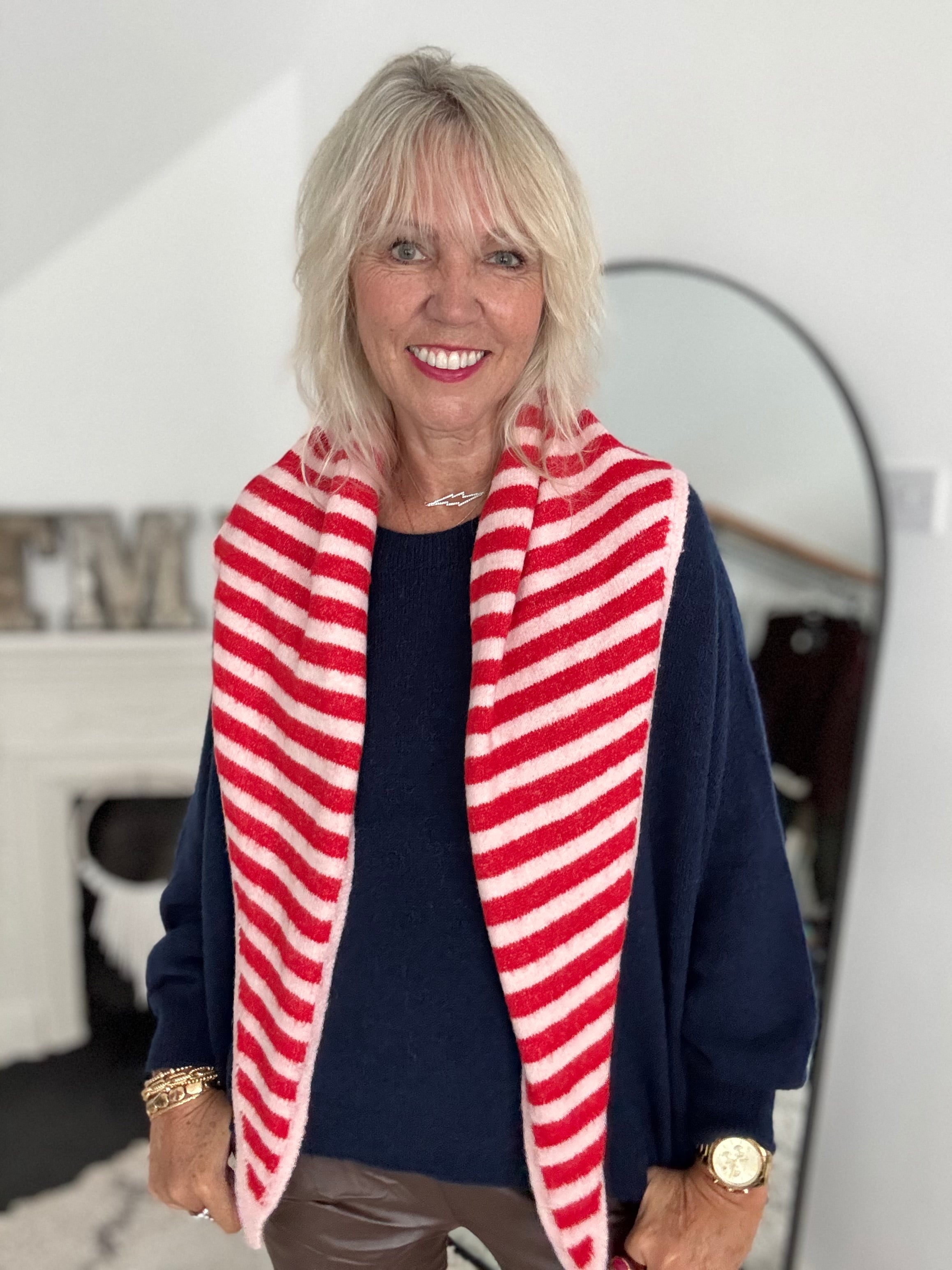 Triangle Scarf in Pink & Red Stripe
