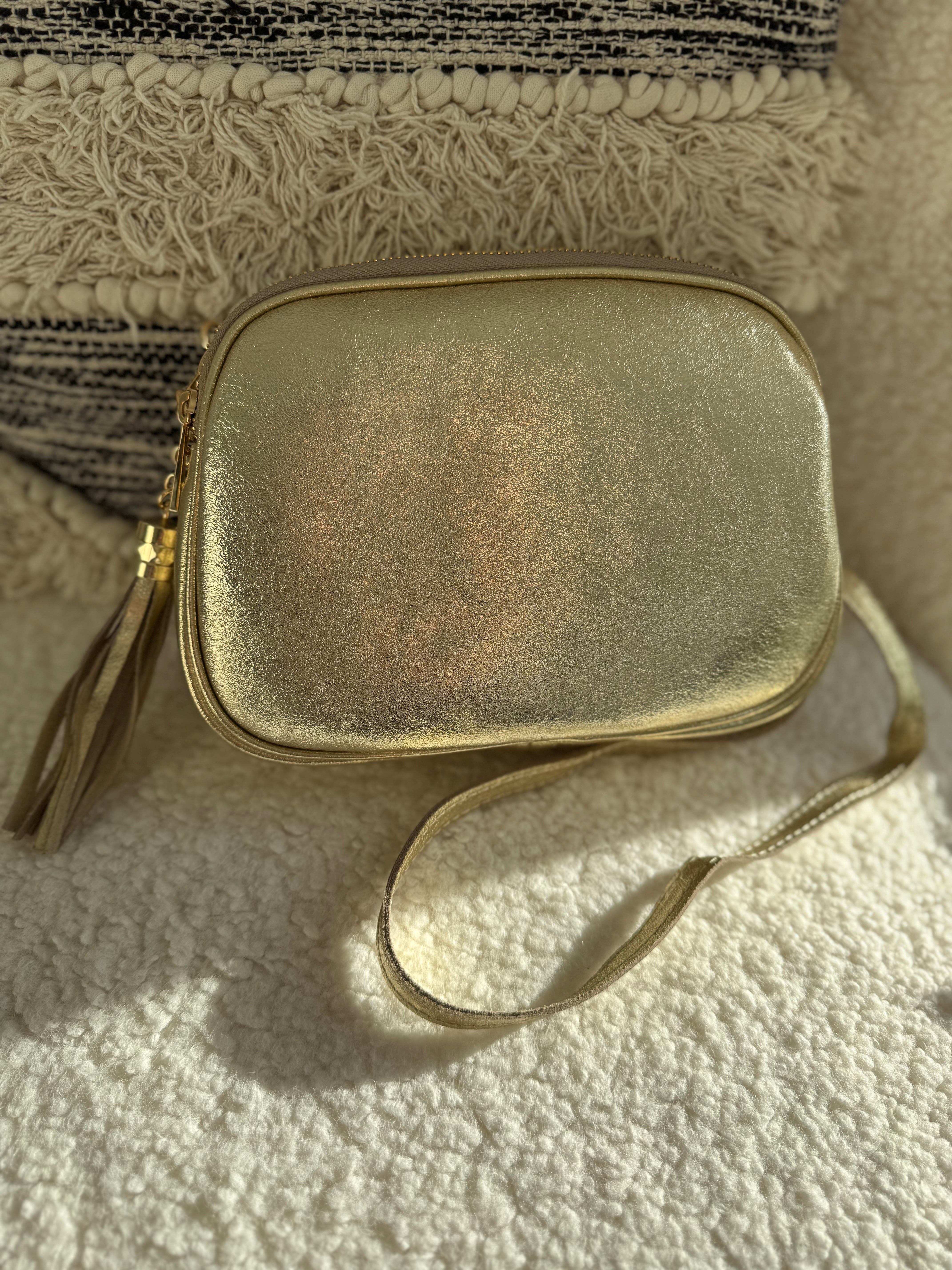 Metallic Leather Crossbody Bag in Gold