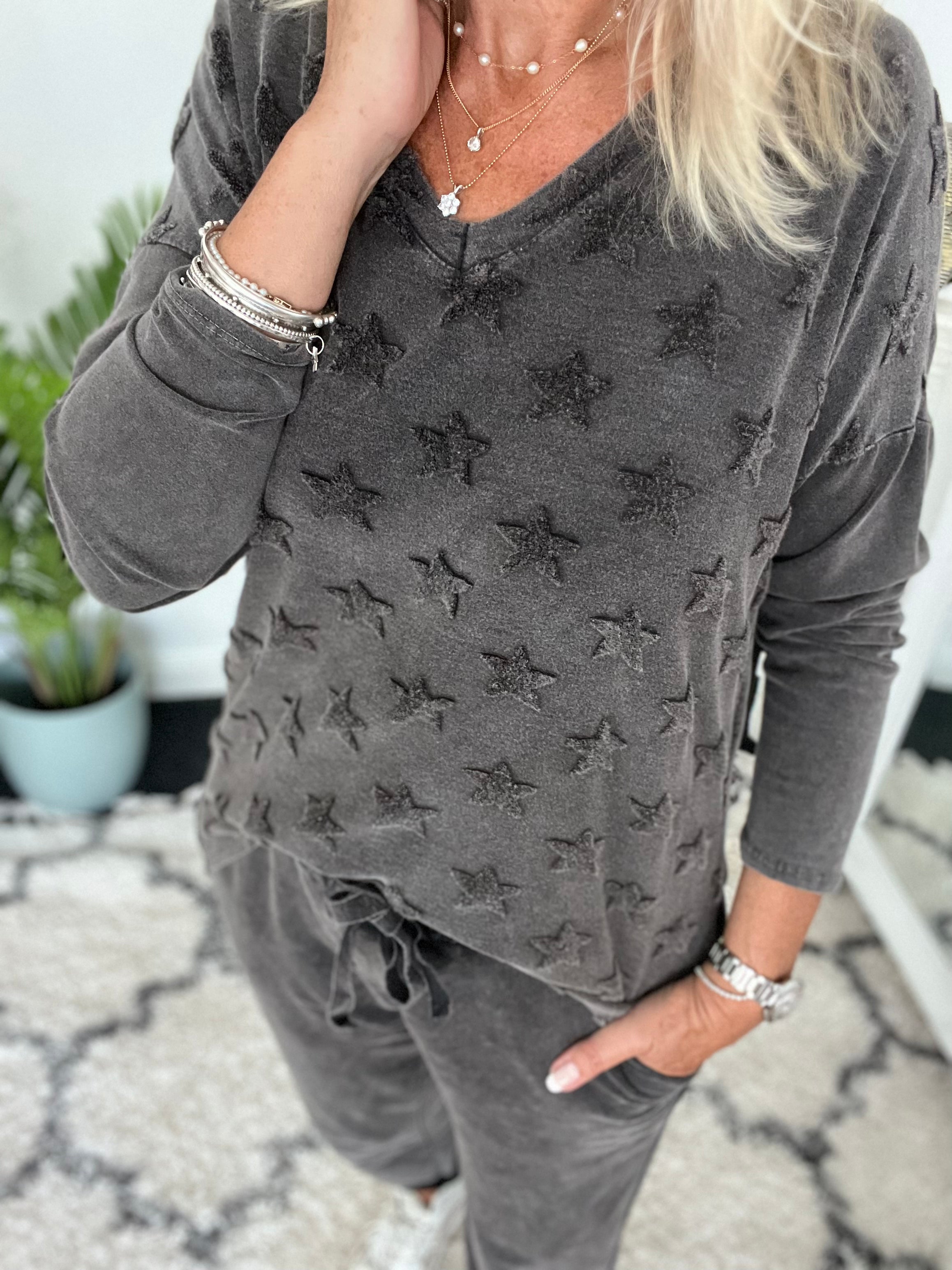 Multi Star Cotton Top in Charcoal