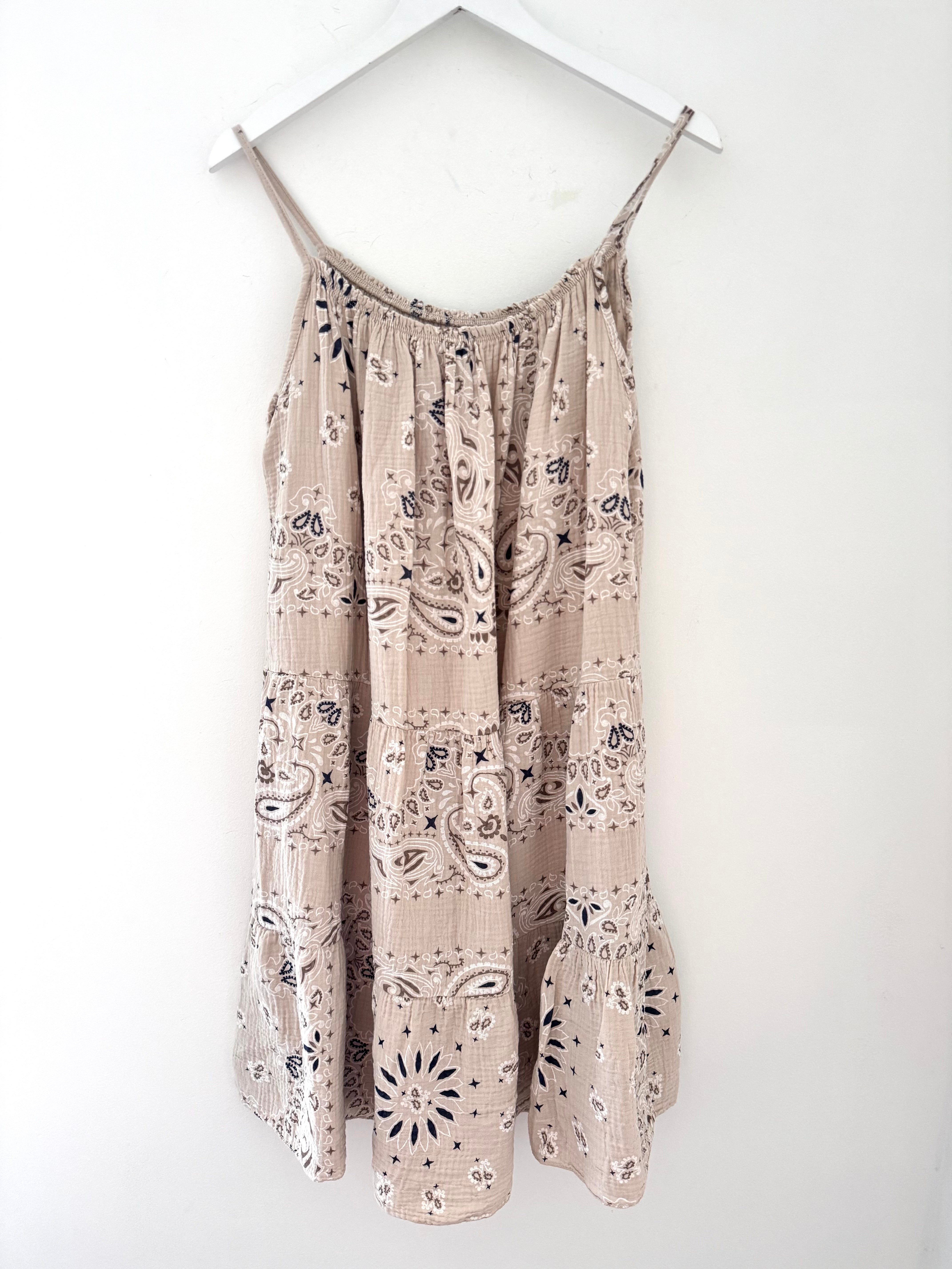 Paisley Cheesecloth Dress in Stone