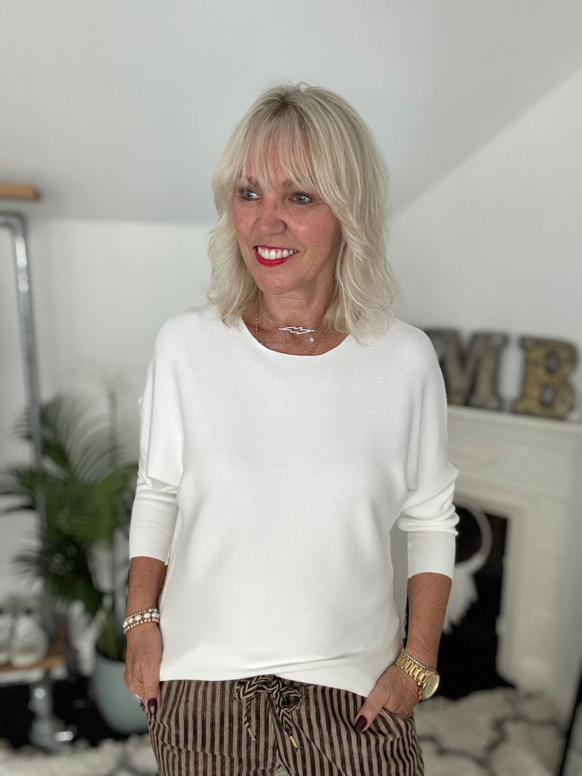 Simple Ribbed Jumper in Winter White