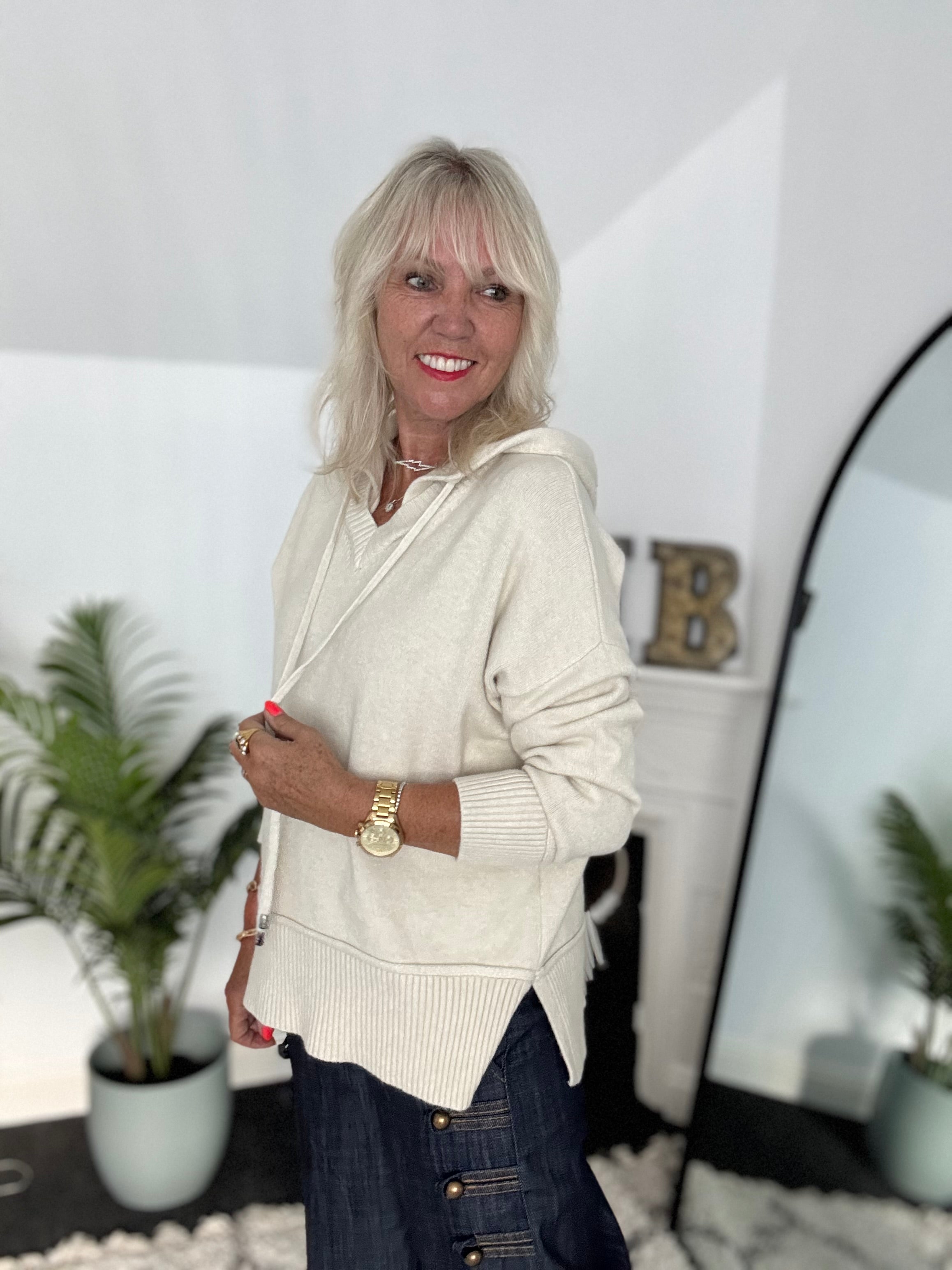 Soft Hooded Jumper in Ecru