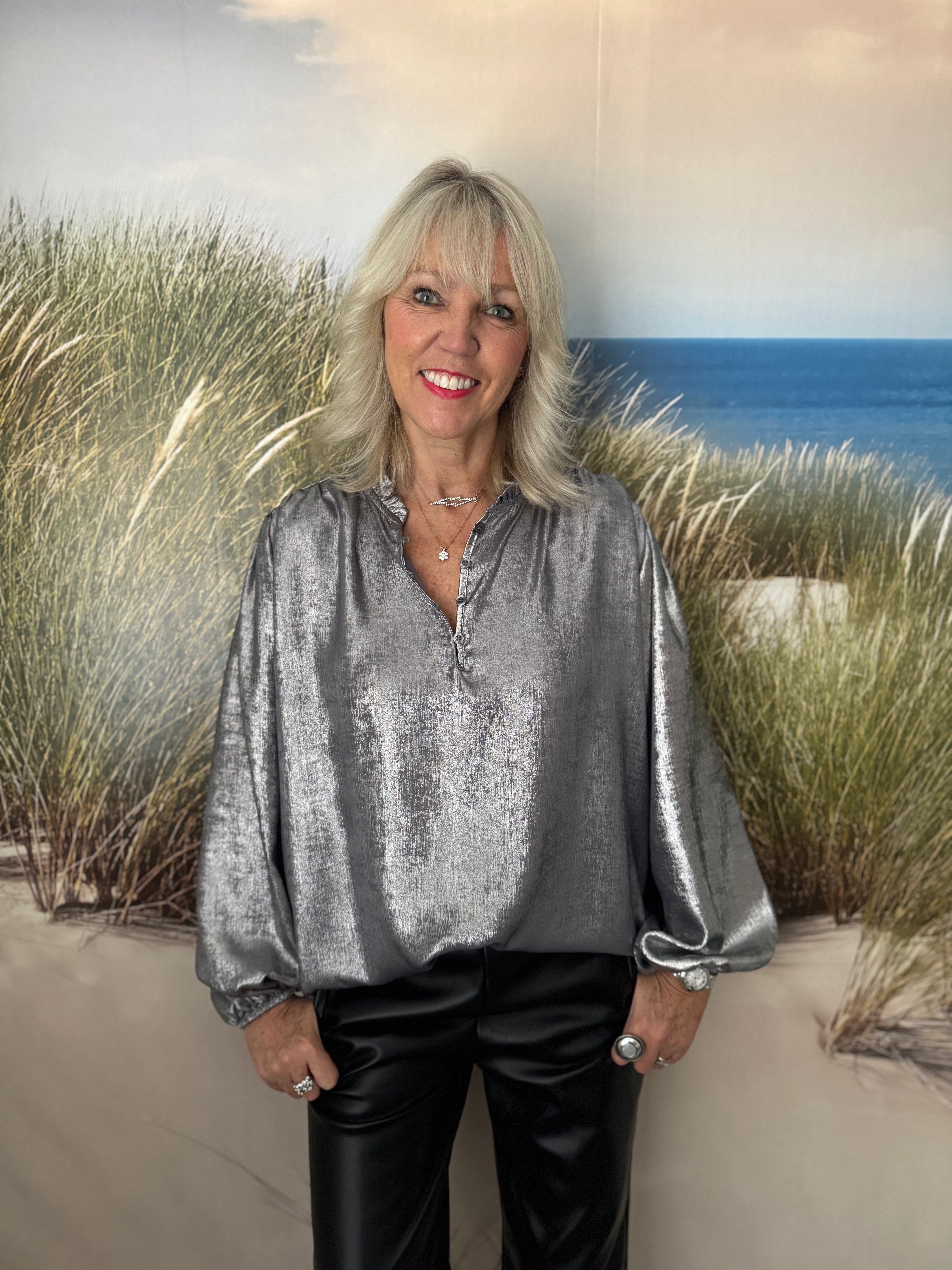 Luxe Metallic Blouse in Silver