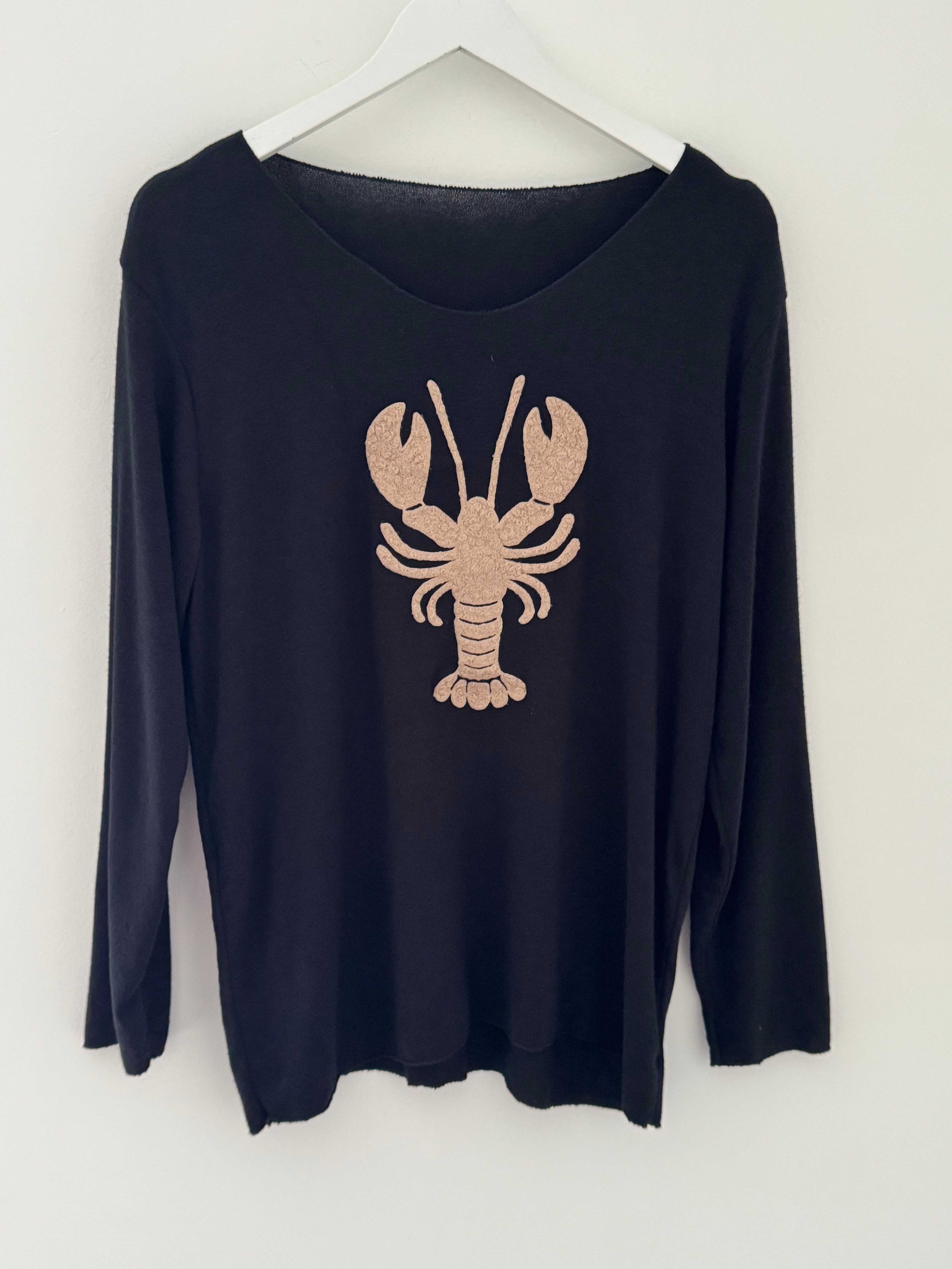Soft V Neck Lobster Knit in Black