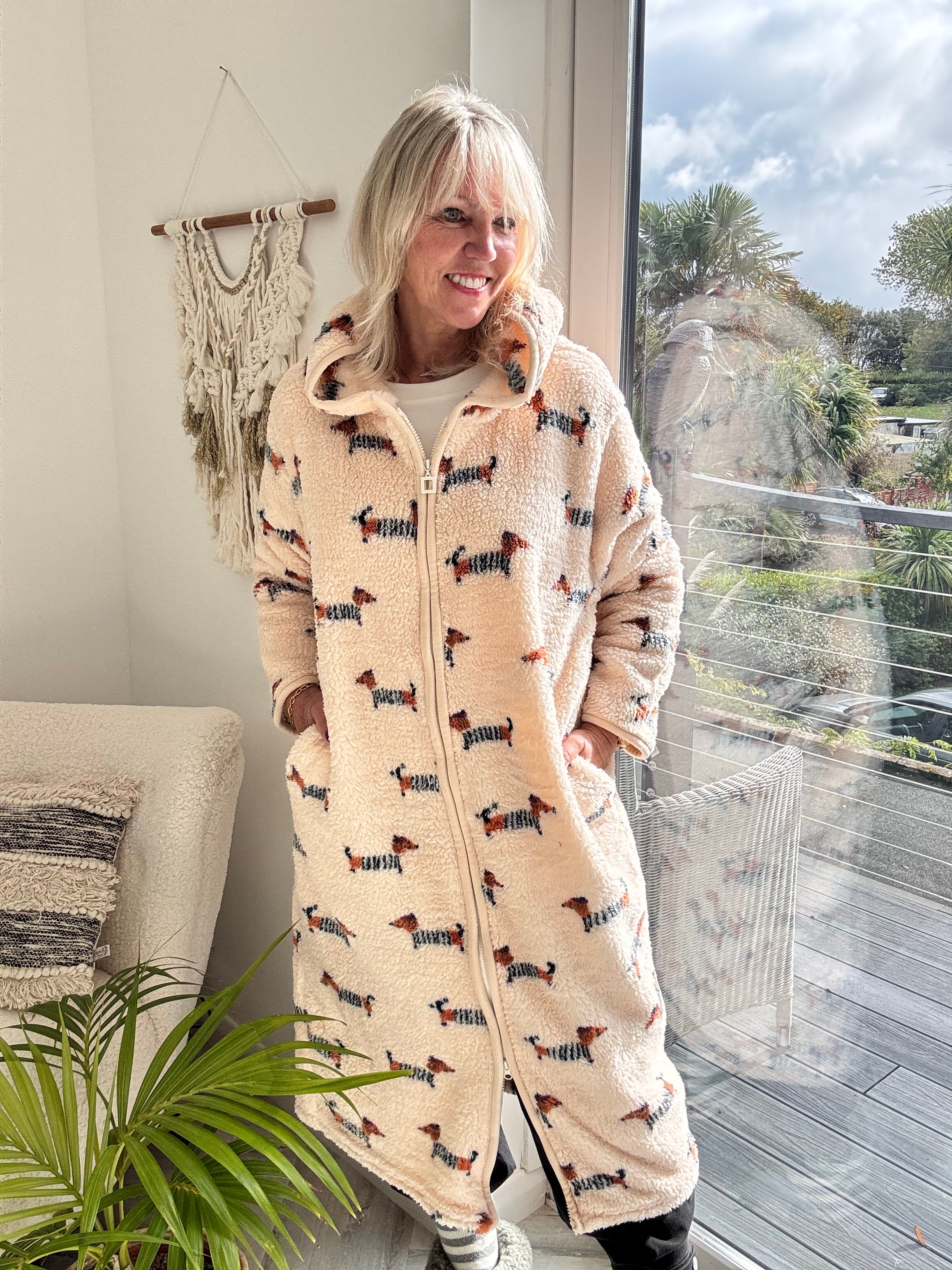 Sausage Dog Zipped Fleece Hooded Loungewear