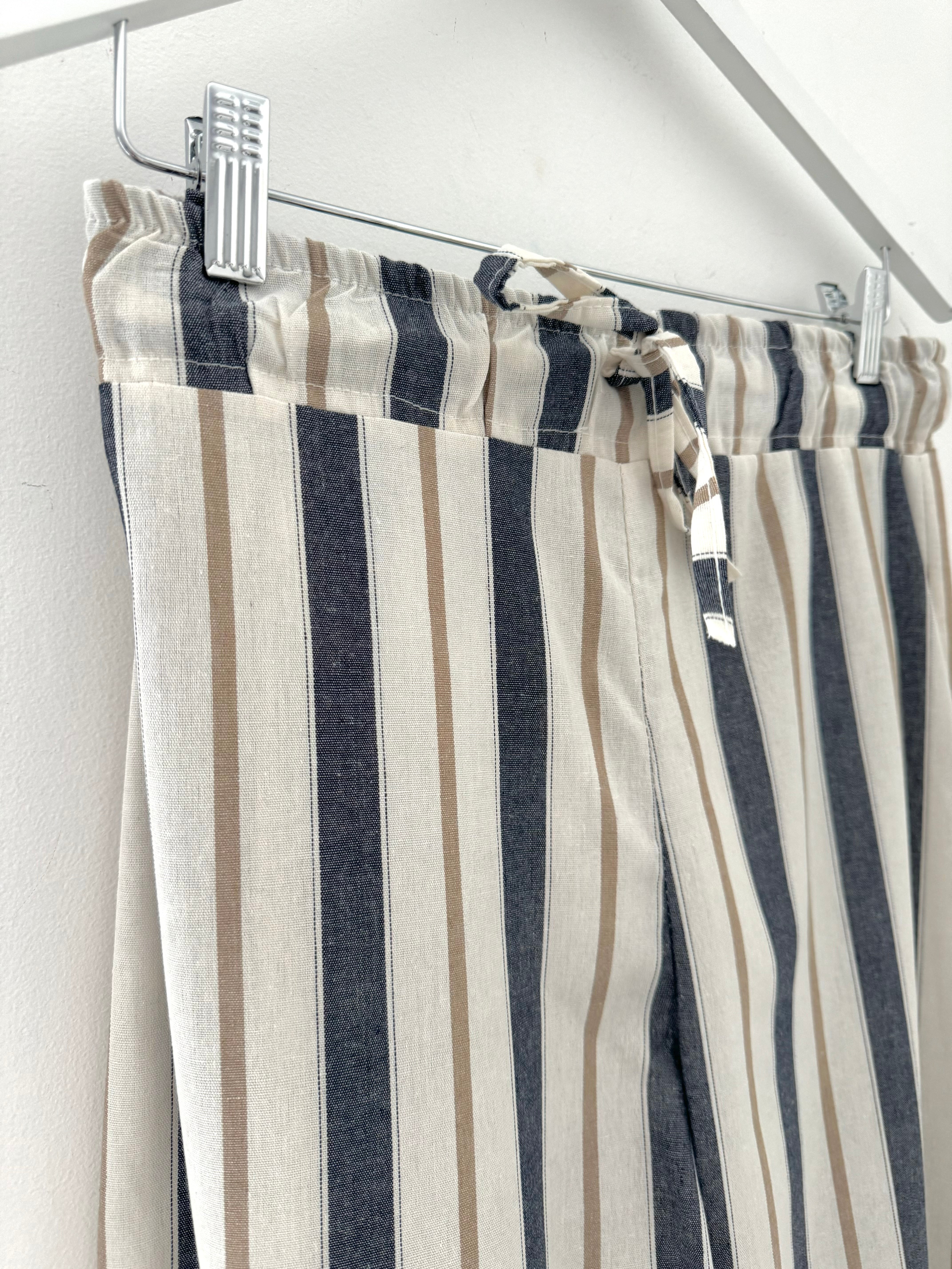 Wide Leg Stripe Trousers in Blue