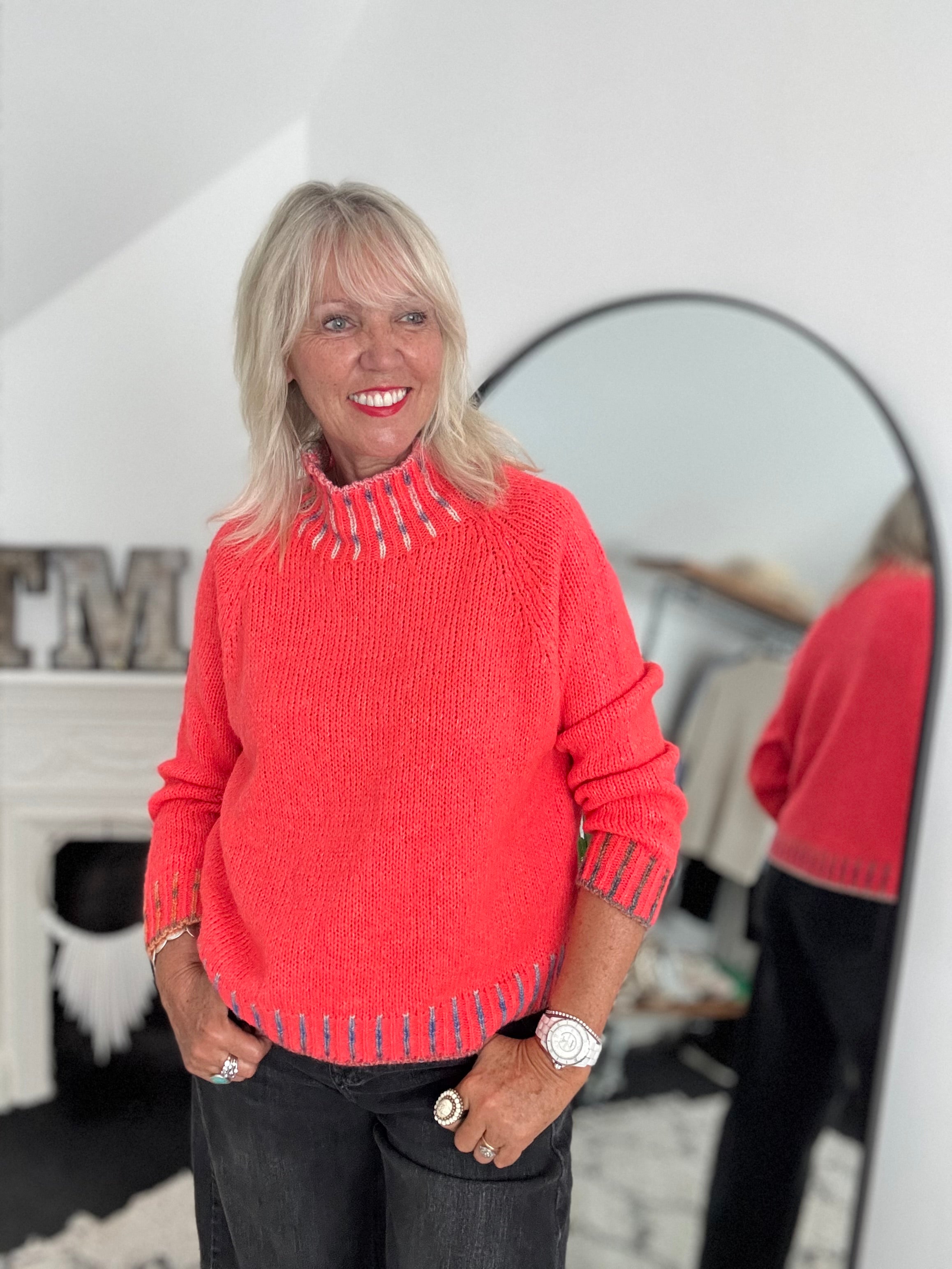 Stunning Funnel Neck Jumper in Coral