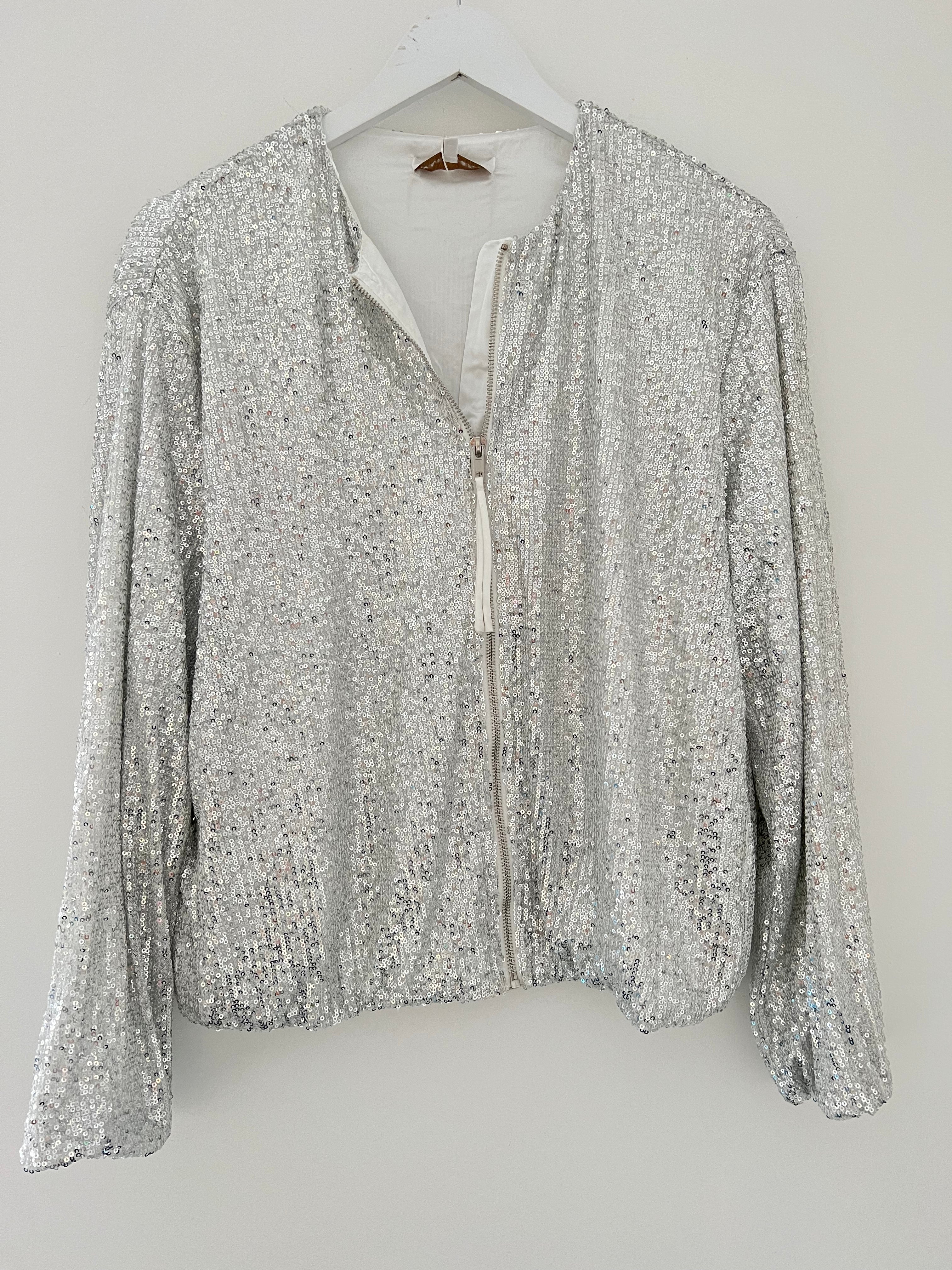 Silver Sequin Bomber