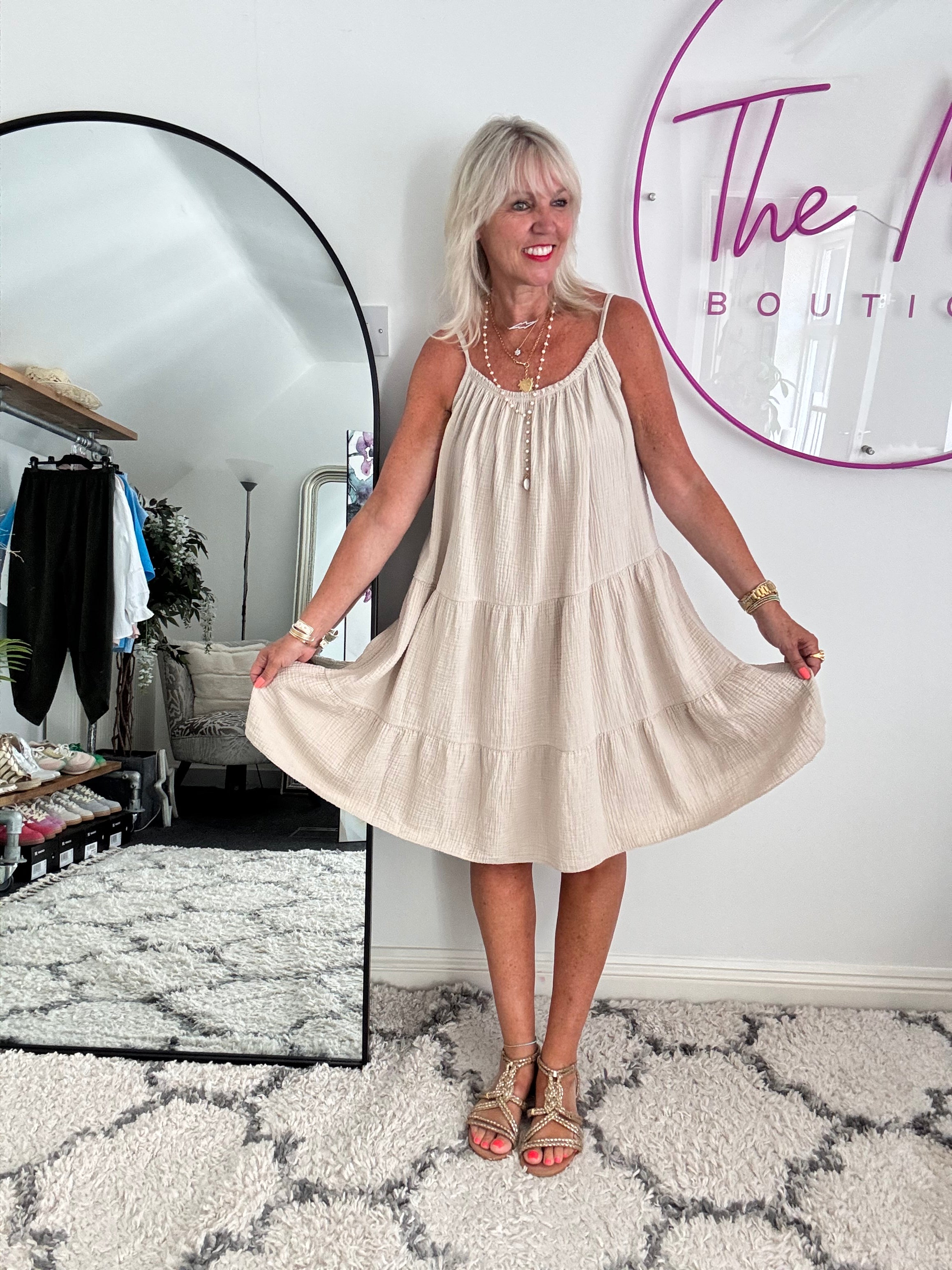 Cheesecloth Dress in Stone