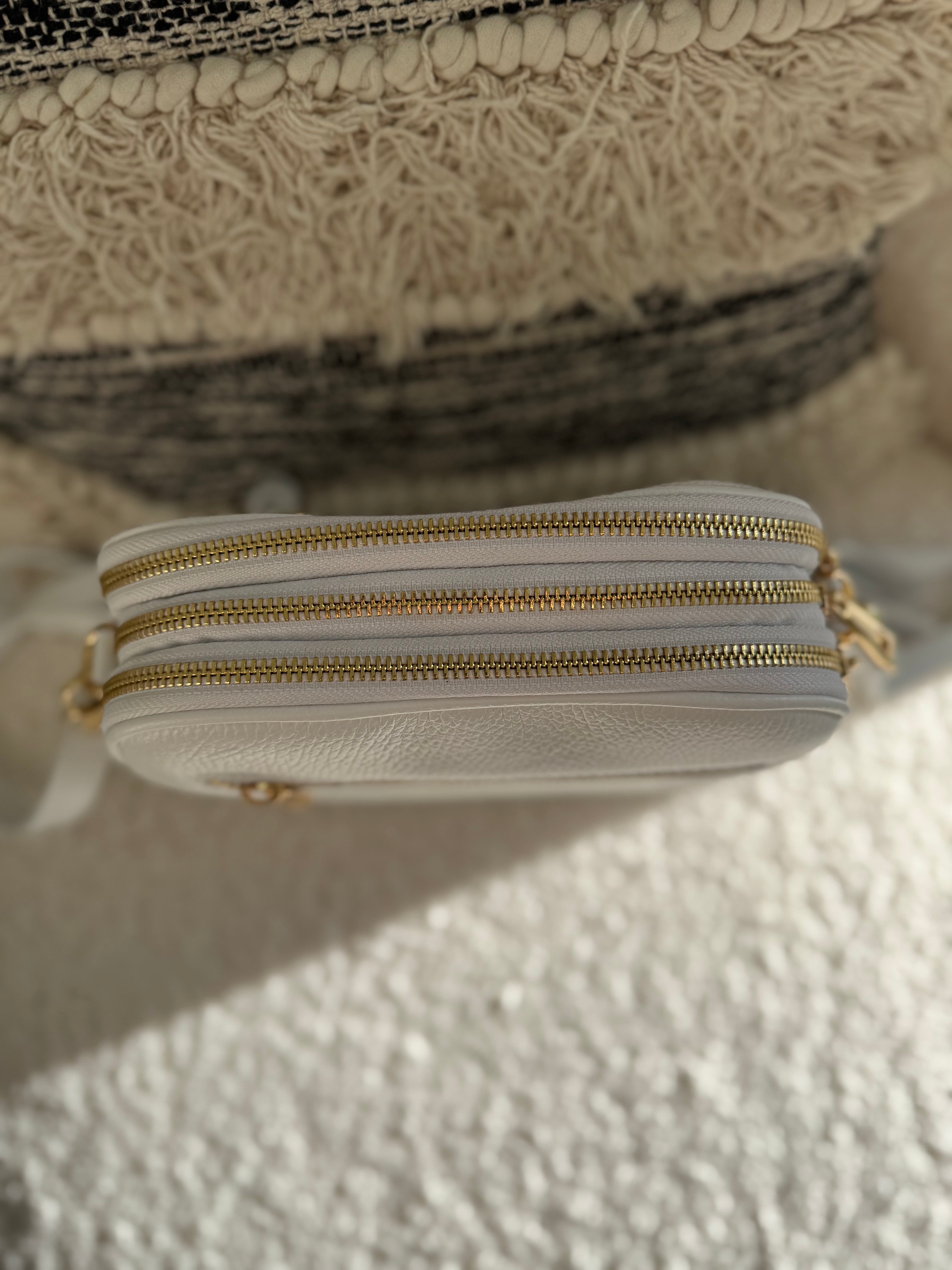 Pebble Leather Crossbody Bag in White