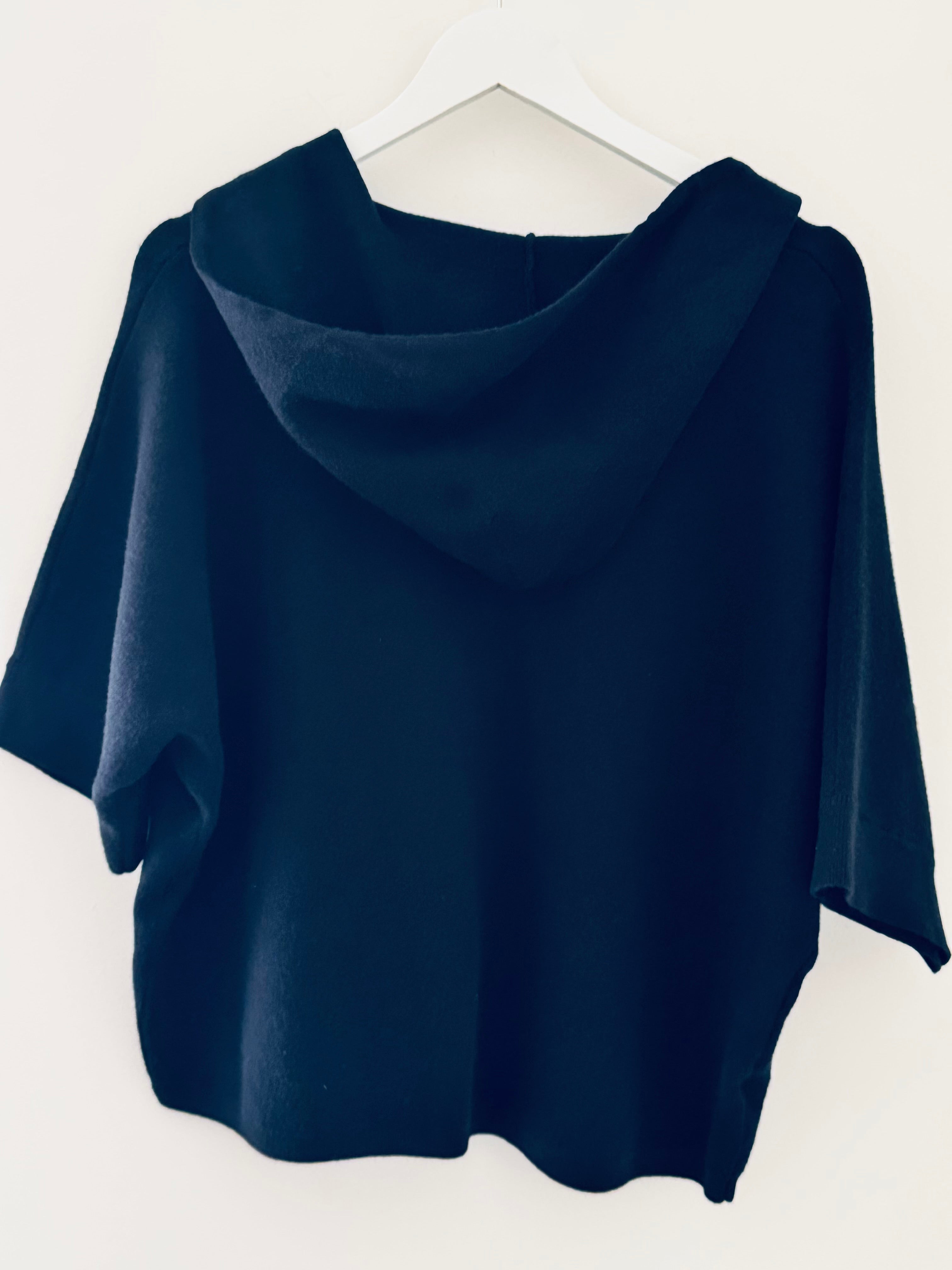 Soft Hooded Zipped Knit in Ink Navy