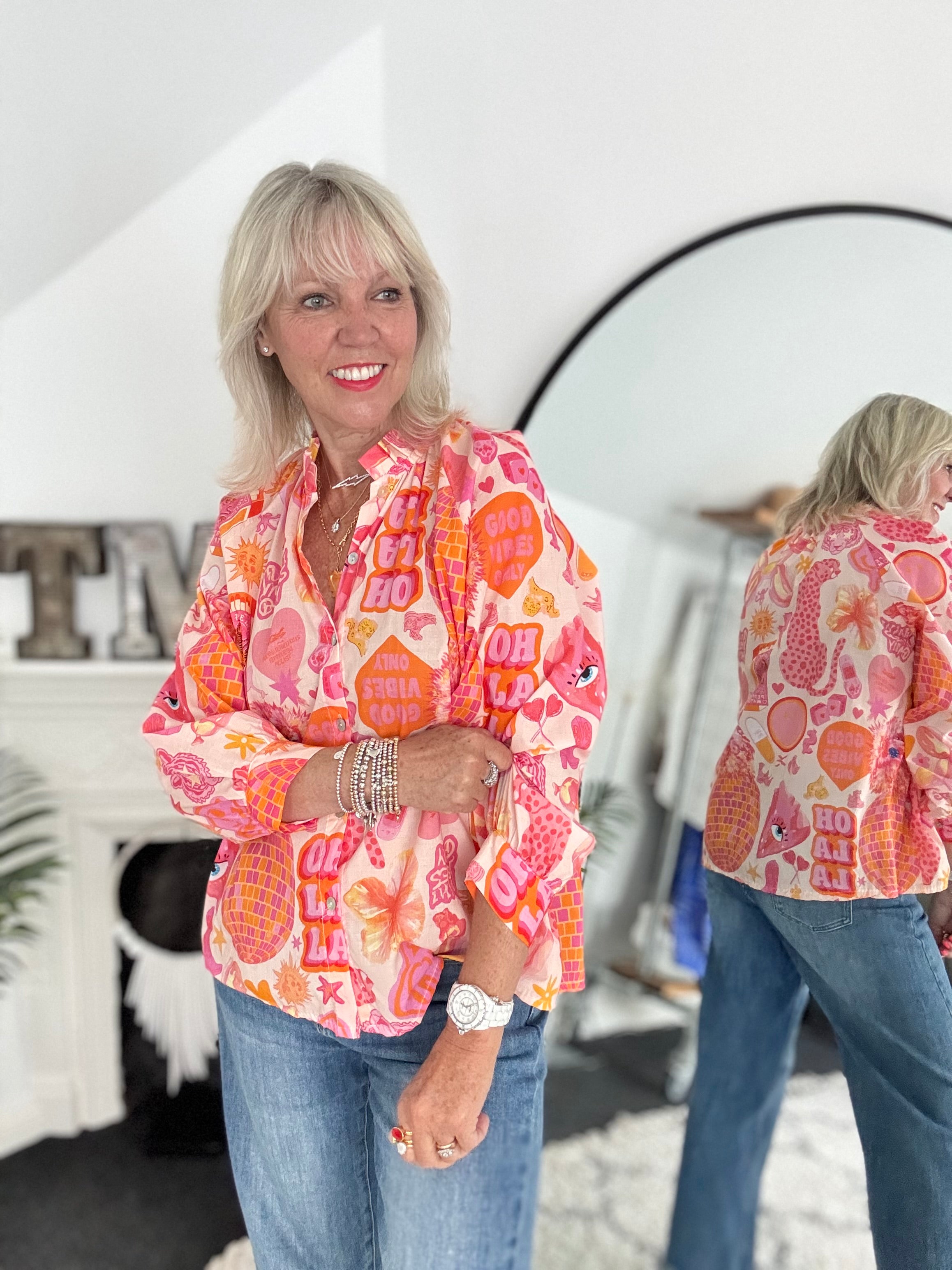 Striking Blouse in Pink & Orange