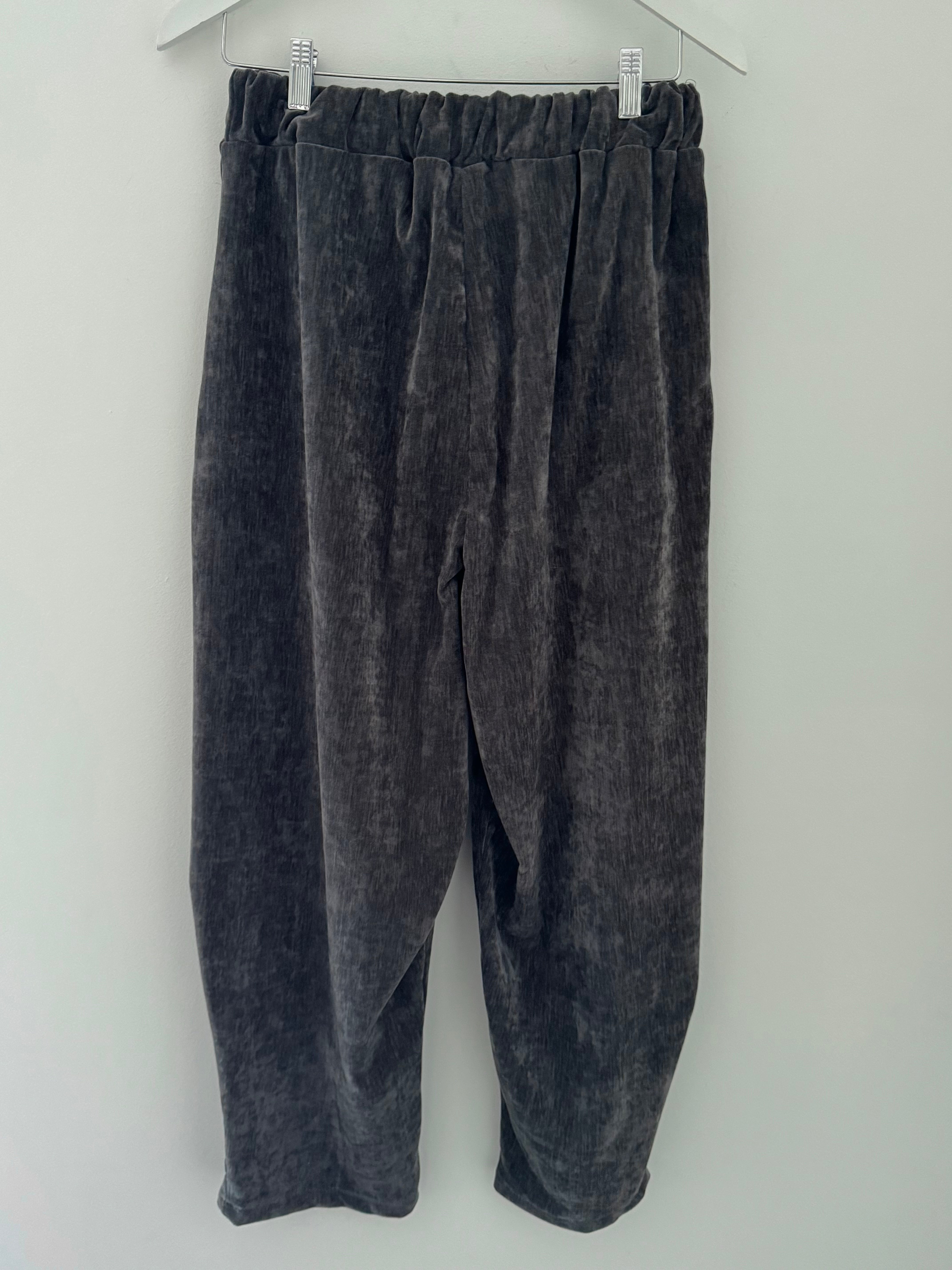 Velvet Stretch Boyfriend Trousers in Dark Grey