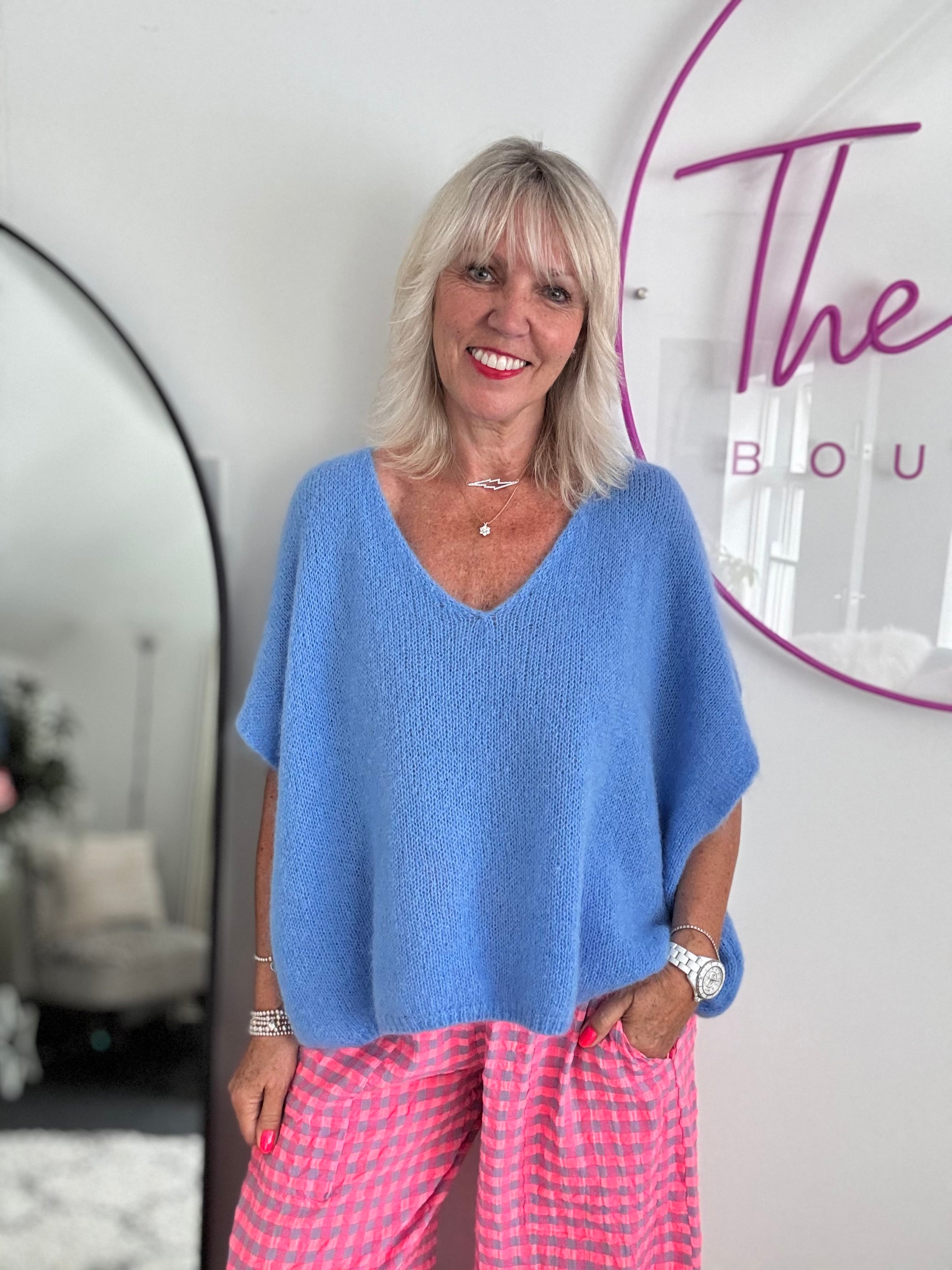 Mohair V Neck Tank in Mid Blue