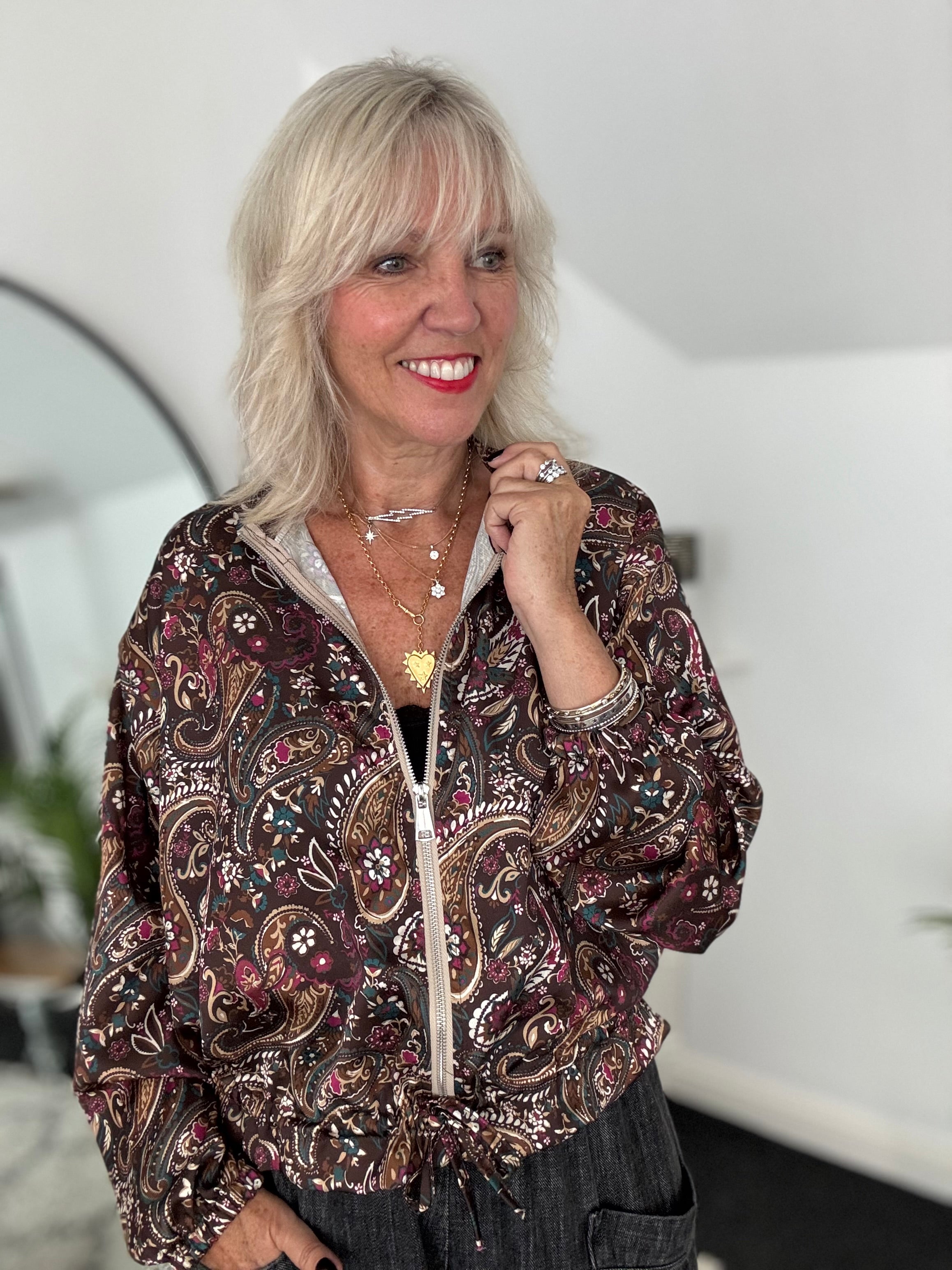 Silky Paisley Bomber Jacket