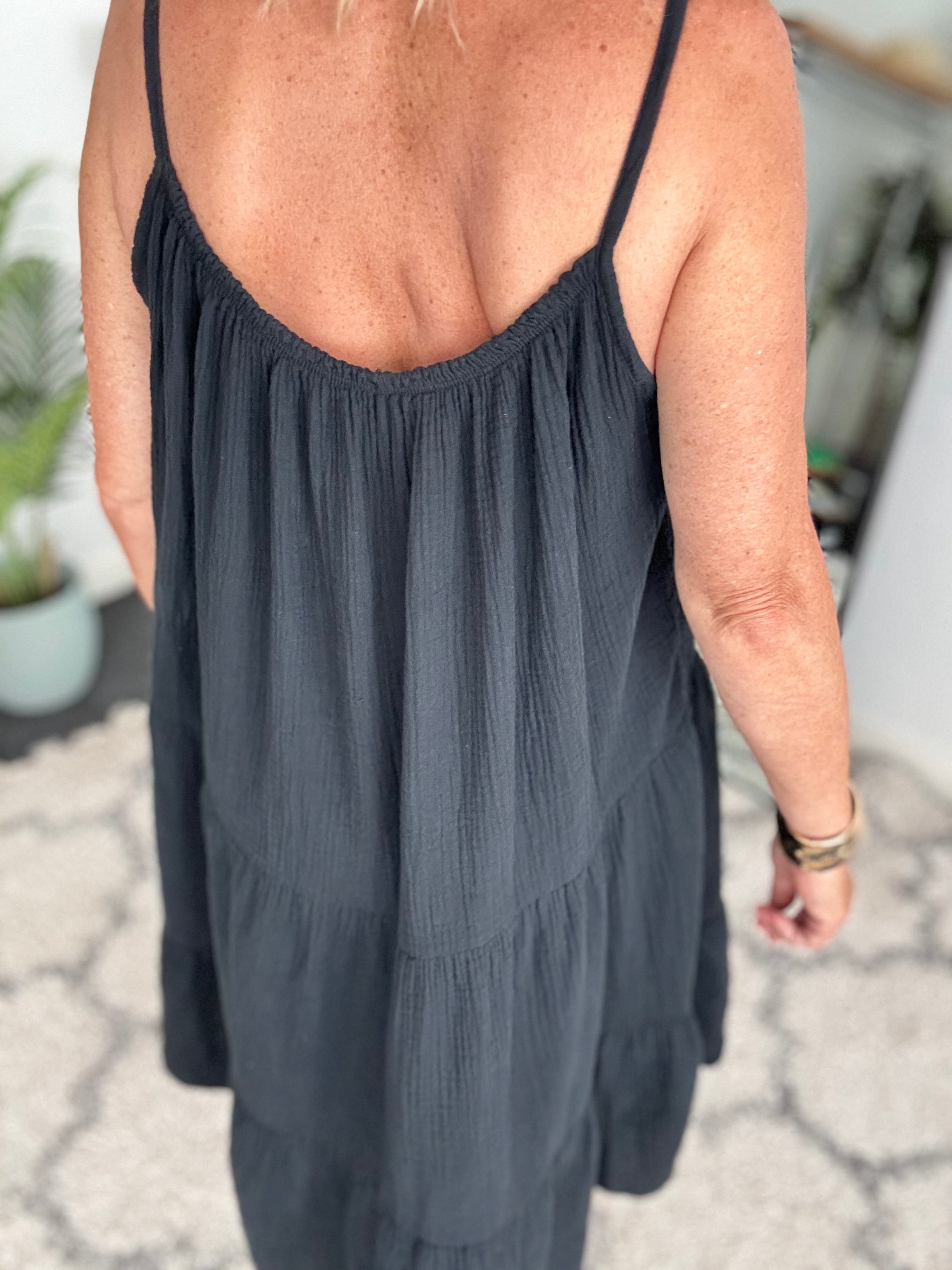 Cheesecloth Dress in Black