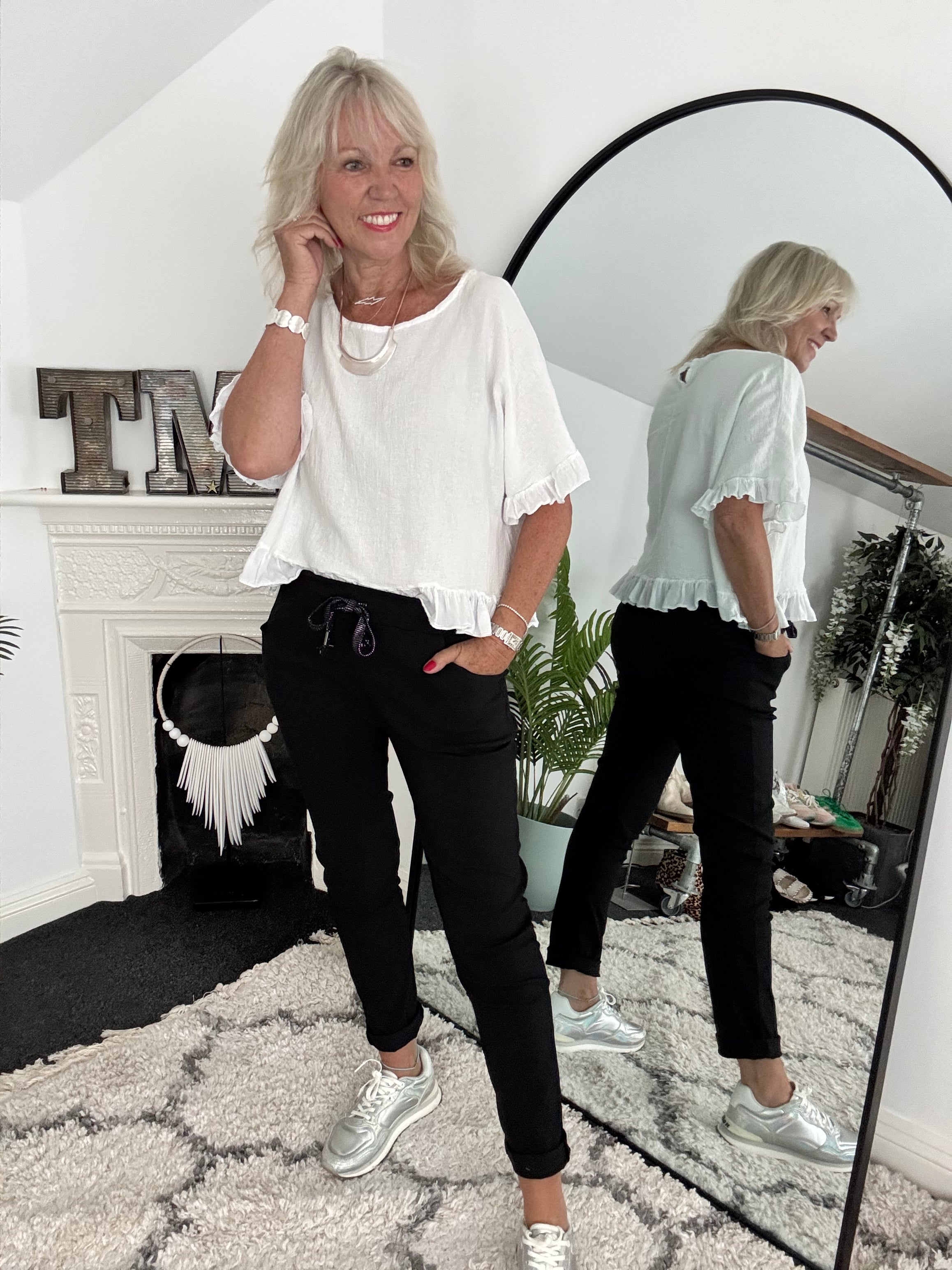 Super Stretch Joggers with Sparkly Tie in Black
