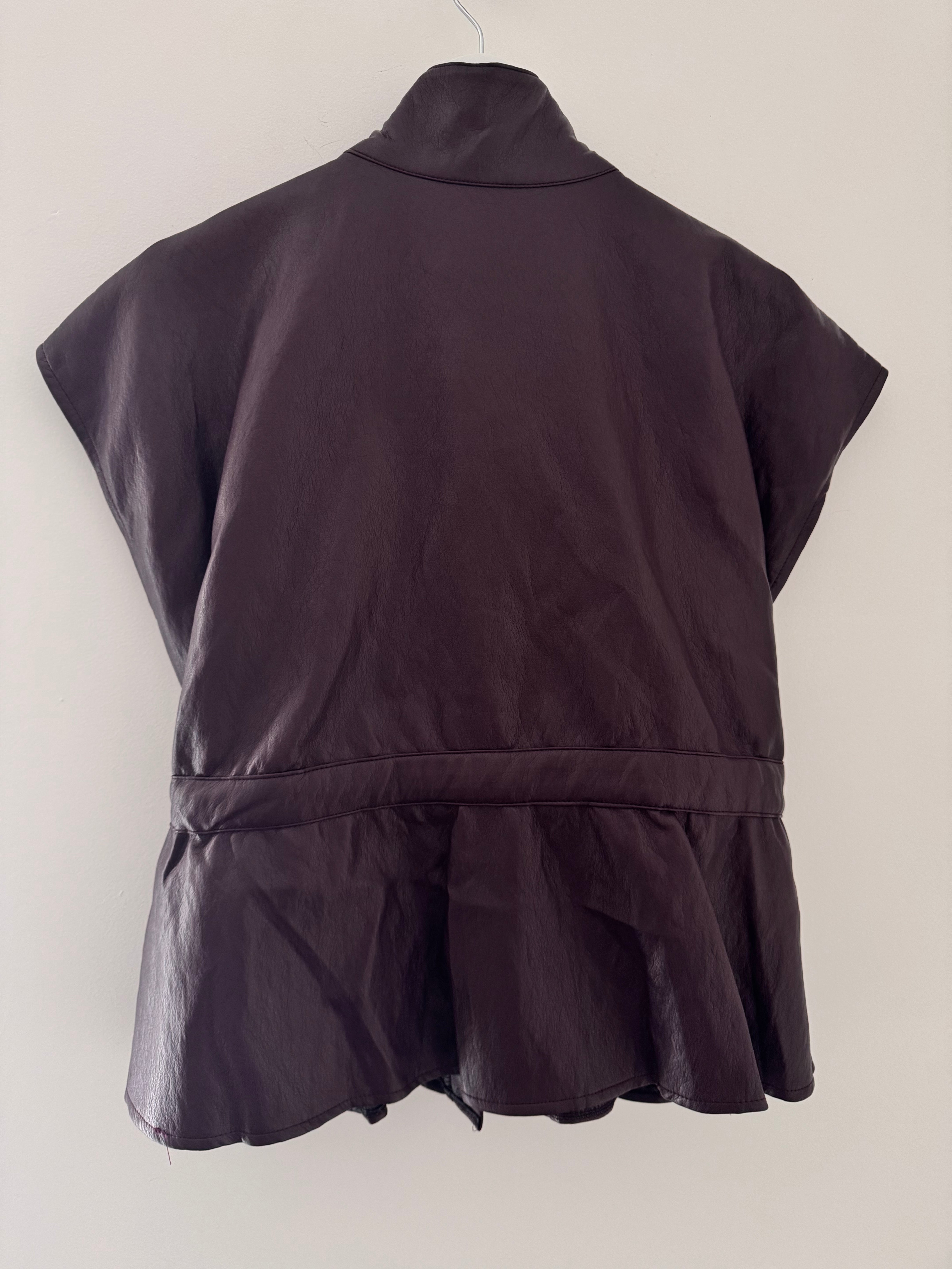 Designer Leather Gilet in Plum