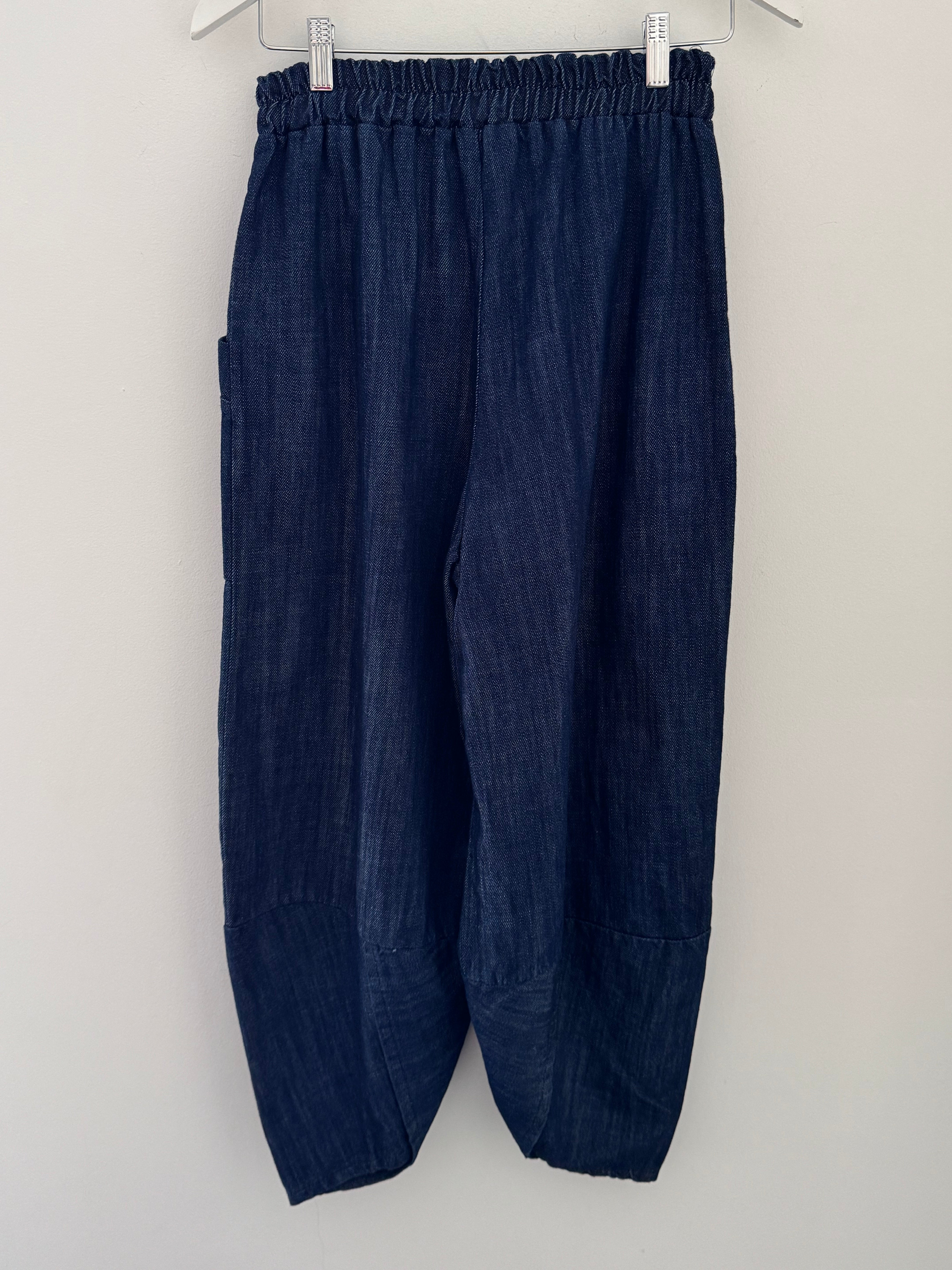 Premium Barrel Leg Trousers in Dark Denim