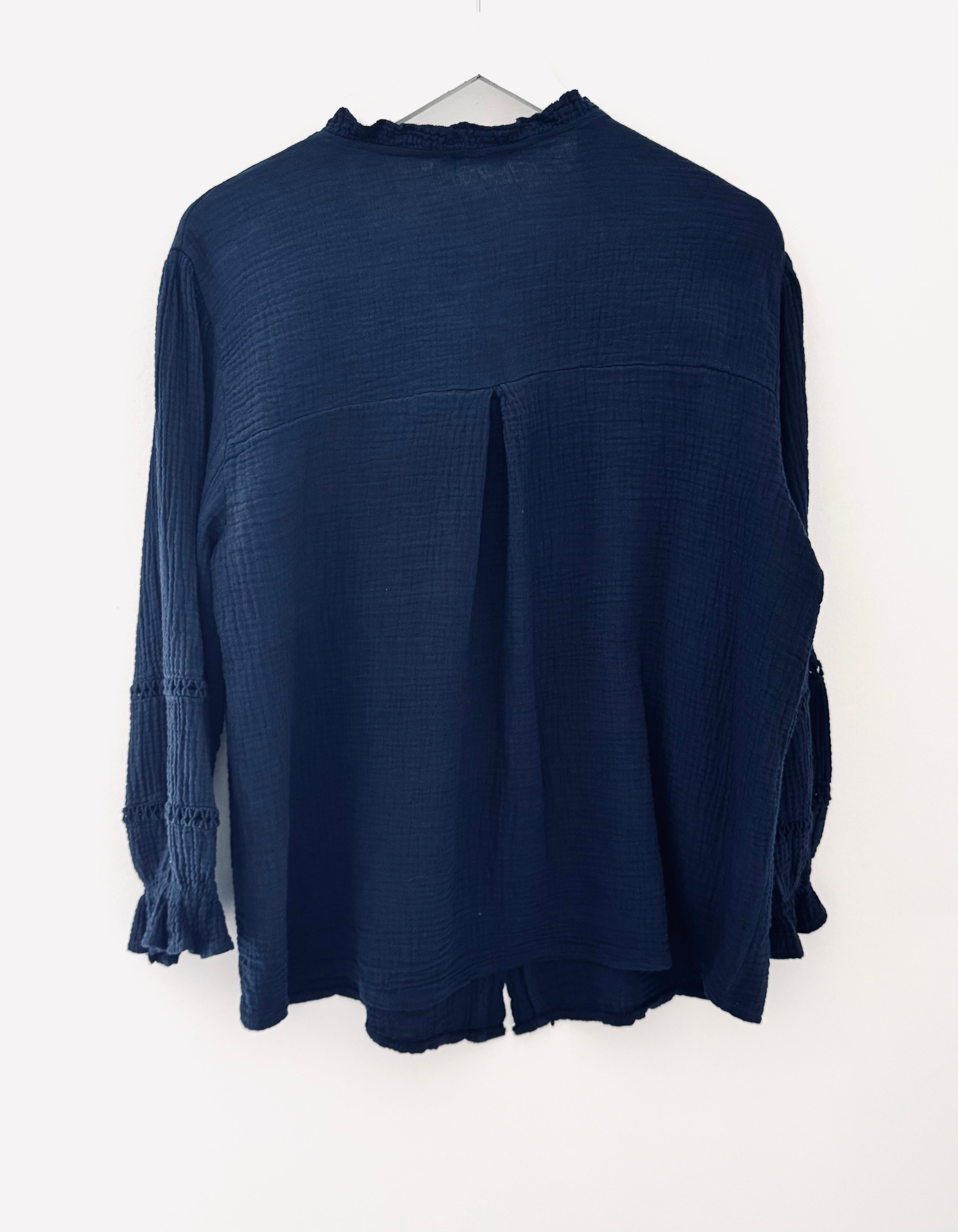 Detailed Cheesecloth Shirt in Navy