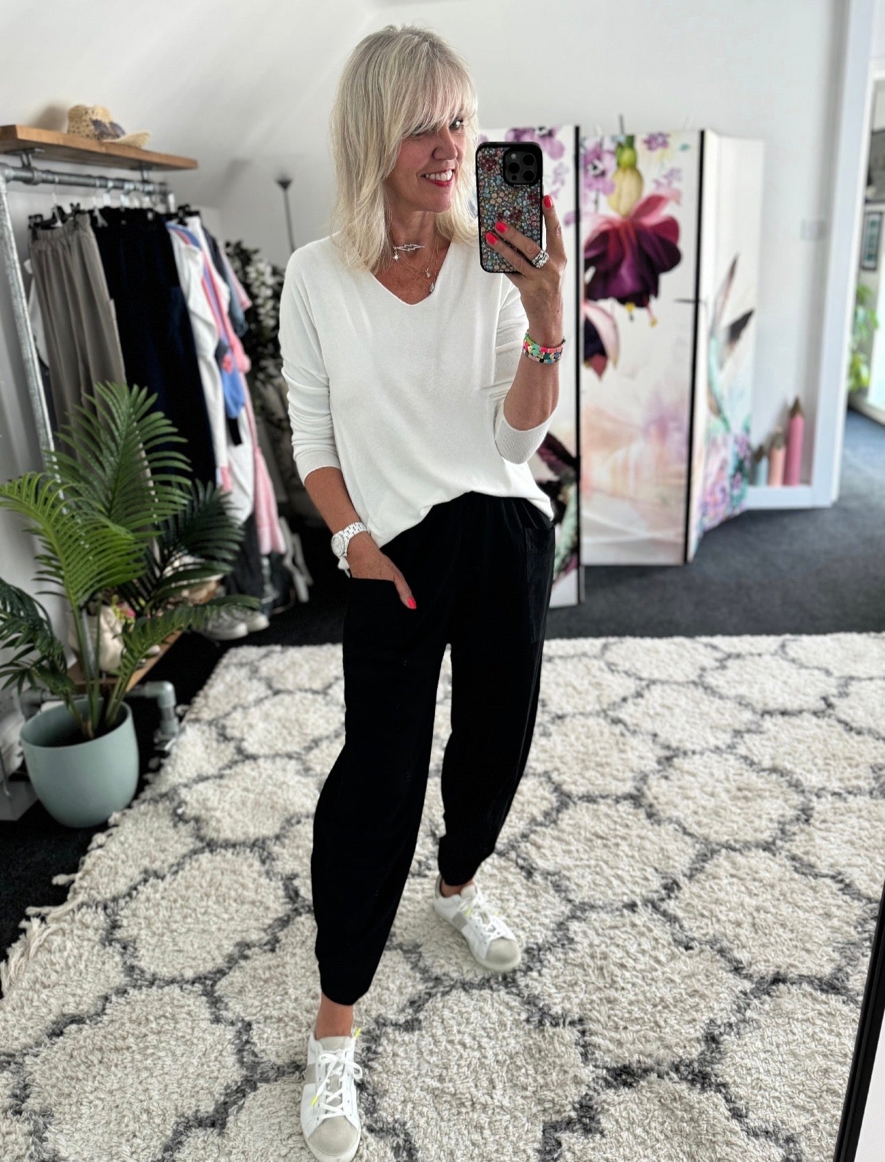 Barrel Shape Cotton Jersey Trousers in Black