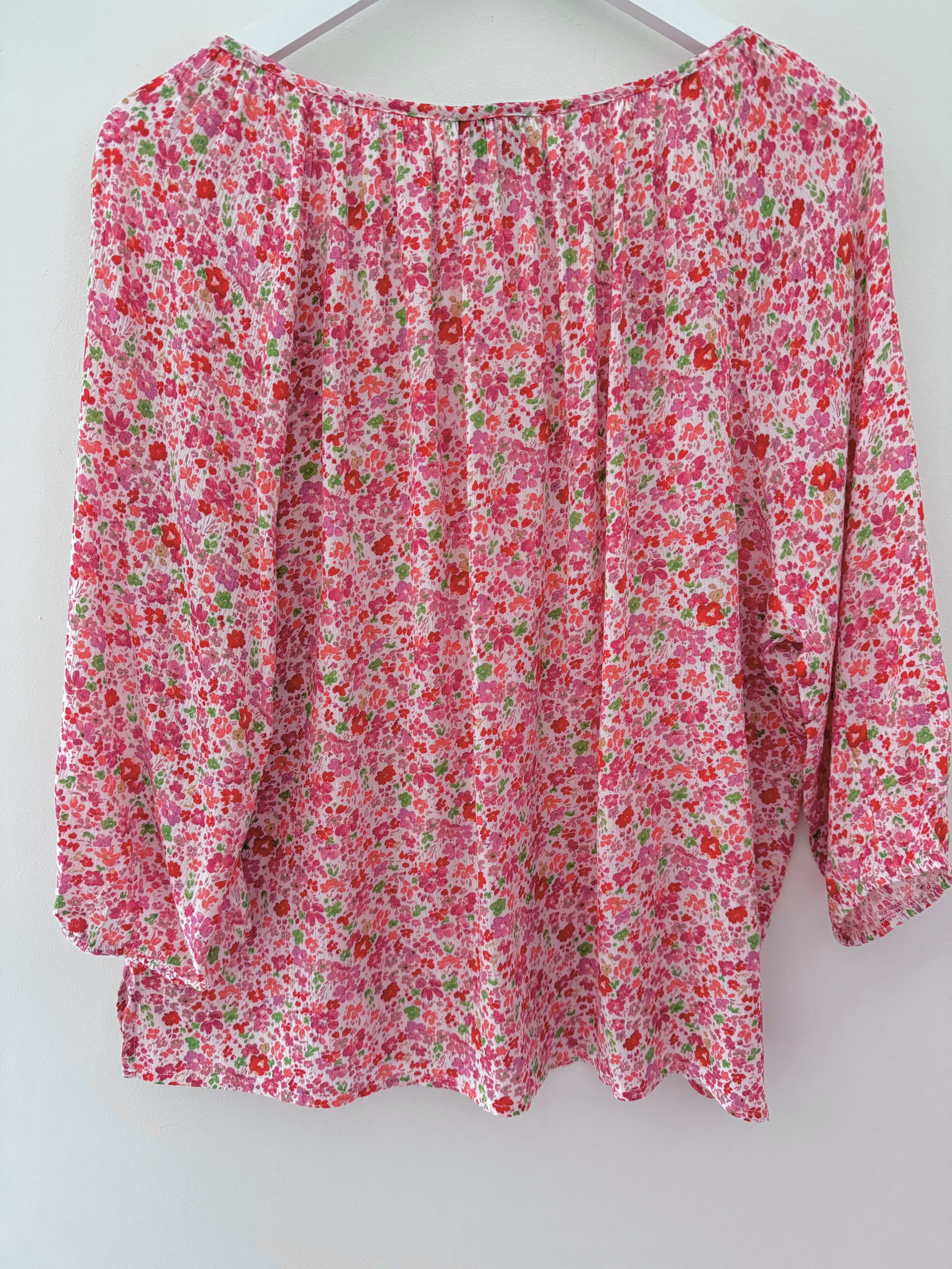 Scoop Neck Blouse in Pink Ditsy