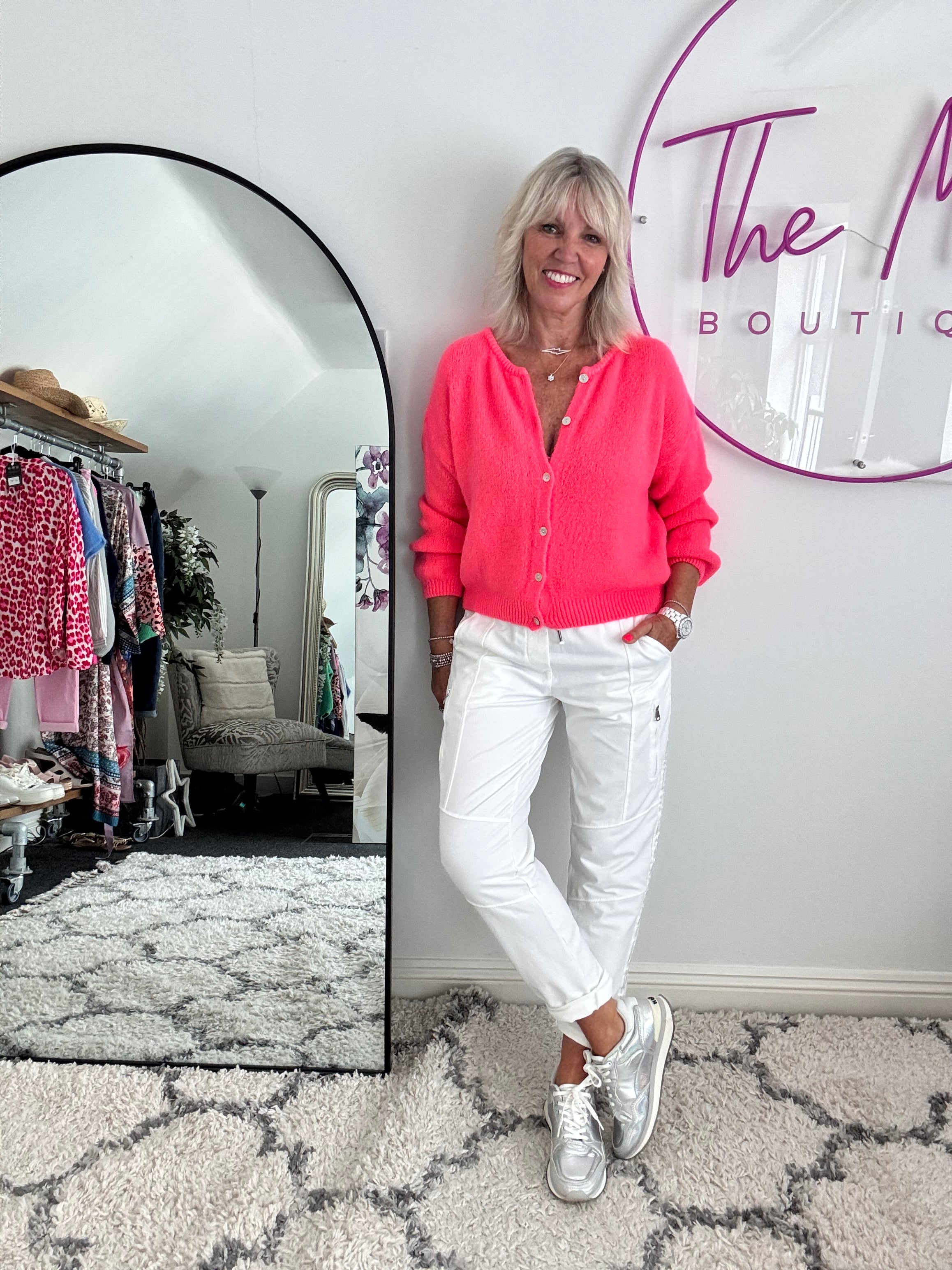 Alpaca Buttoned Cardi in Neon Coral