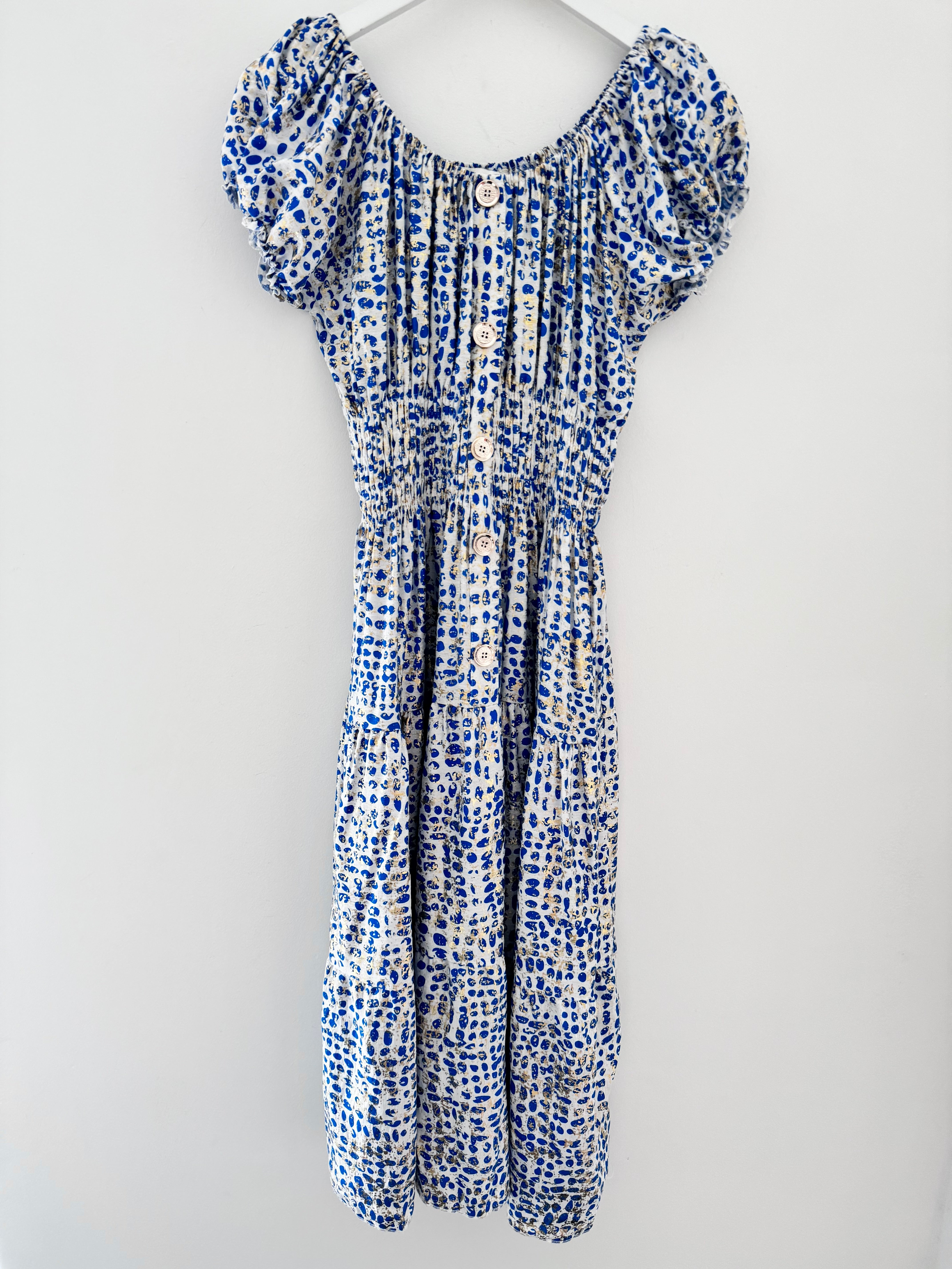 Bardot Dress in Blue & White