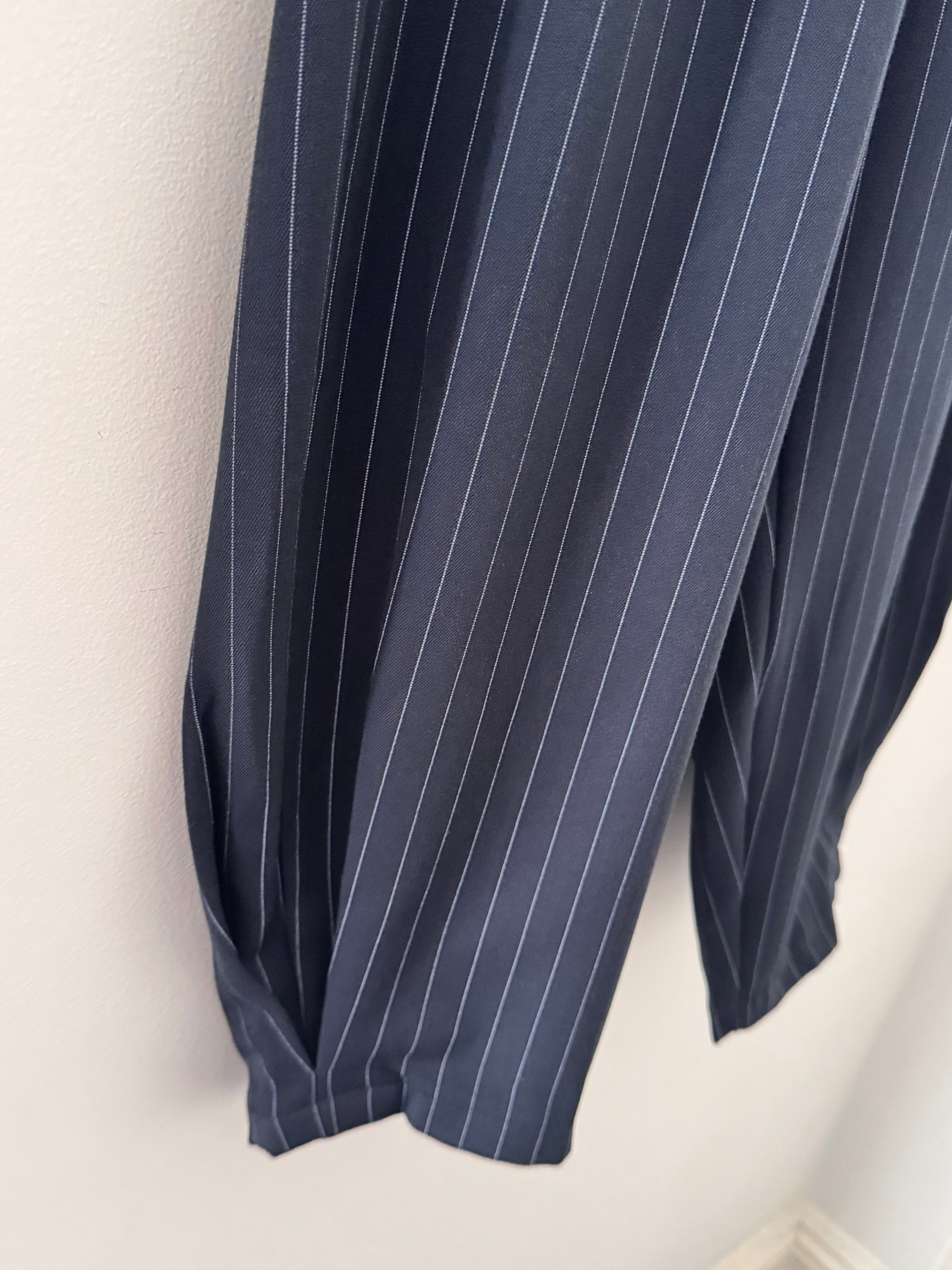 Pinstripe Barrel Leg Trousers in Navy