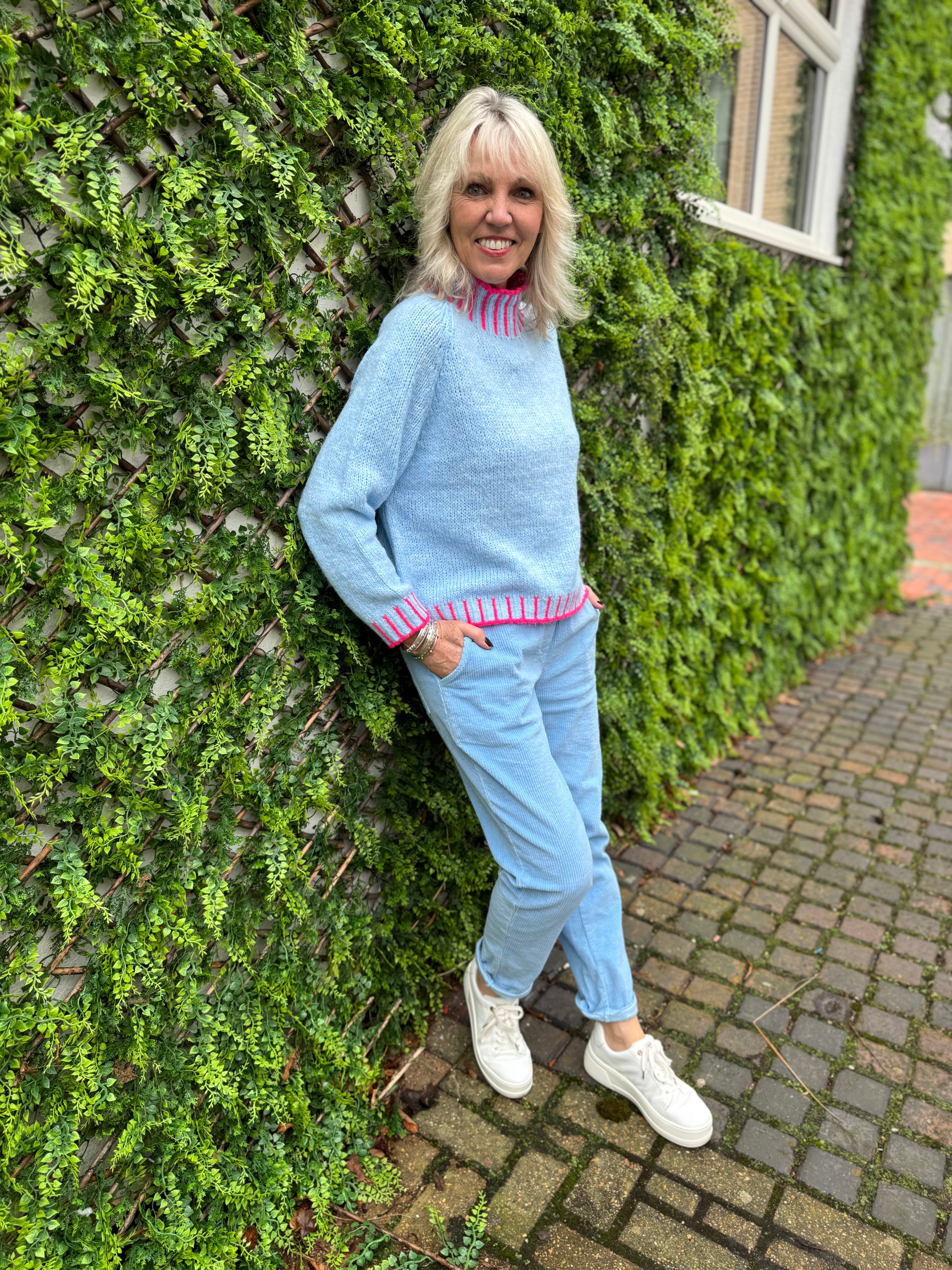 Stunning Funnel Neck Jumper in Blue & Pink