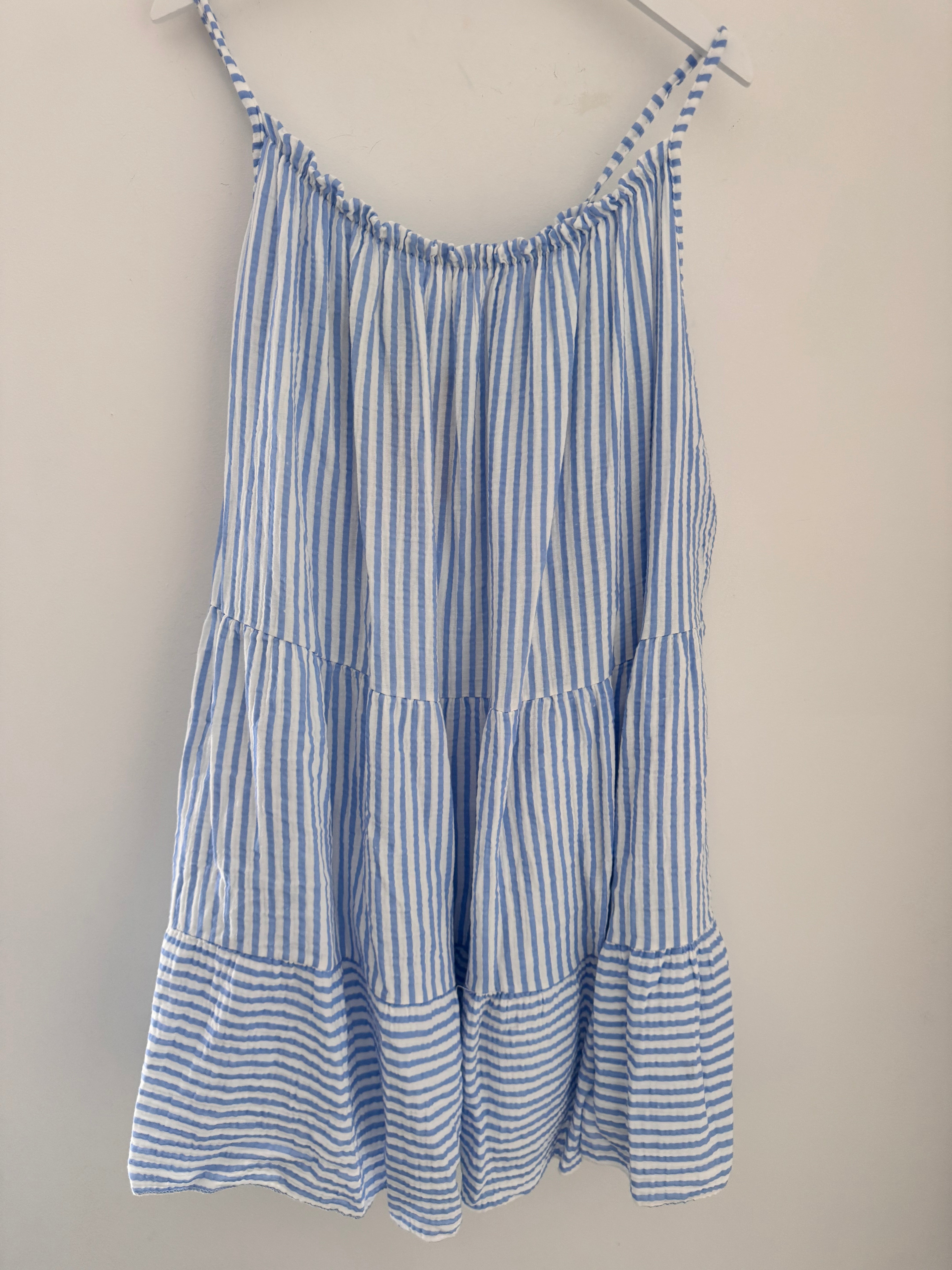 Stripe Cheesecloth Dress in Blue & White