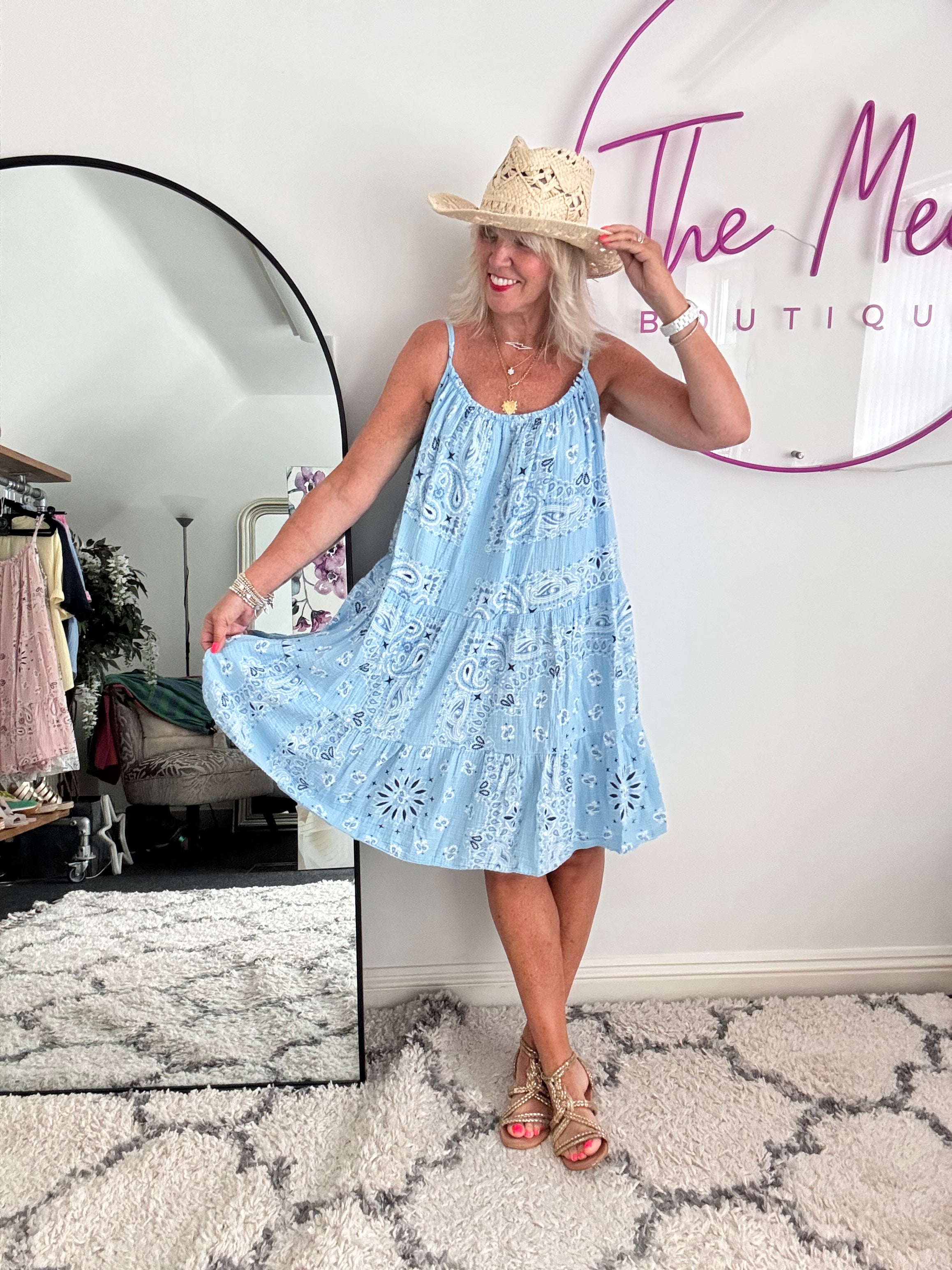 Paisley Cheesecloth Dress in Blue