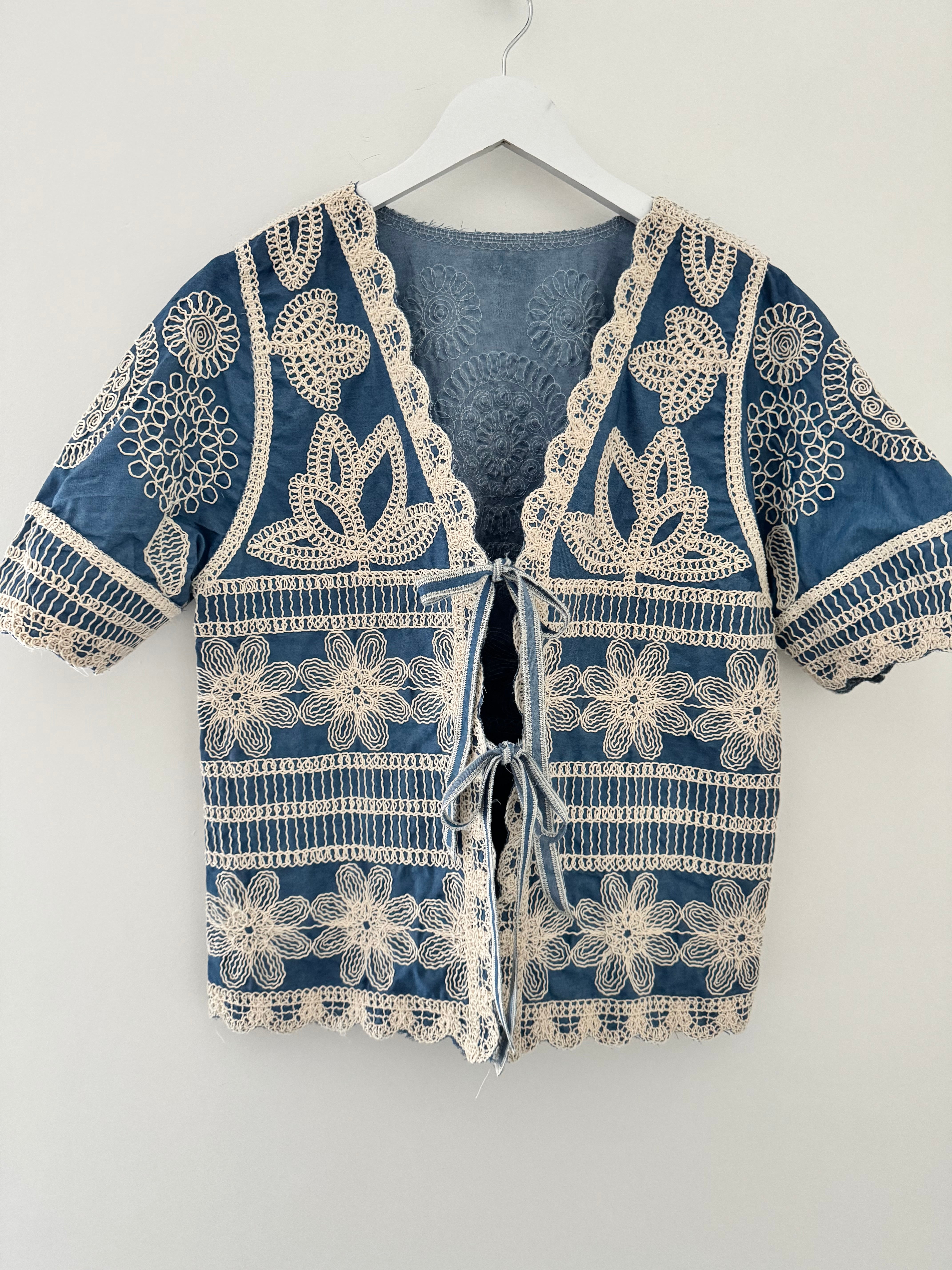 Embroidered Top with Tie Front