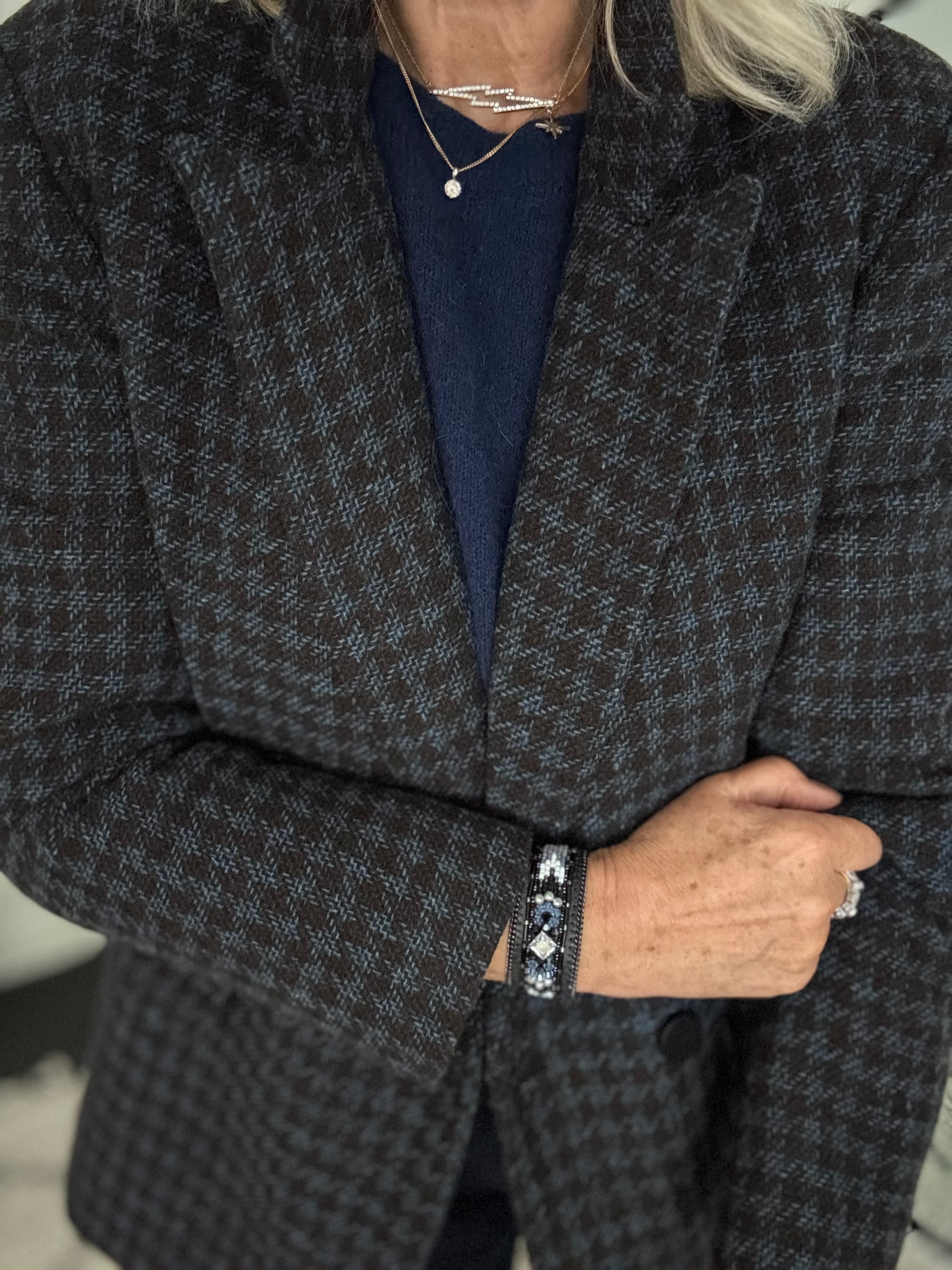 Luxe Tweed Jacket in Chocolate & Blue