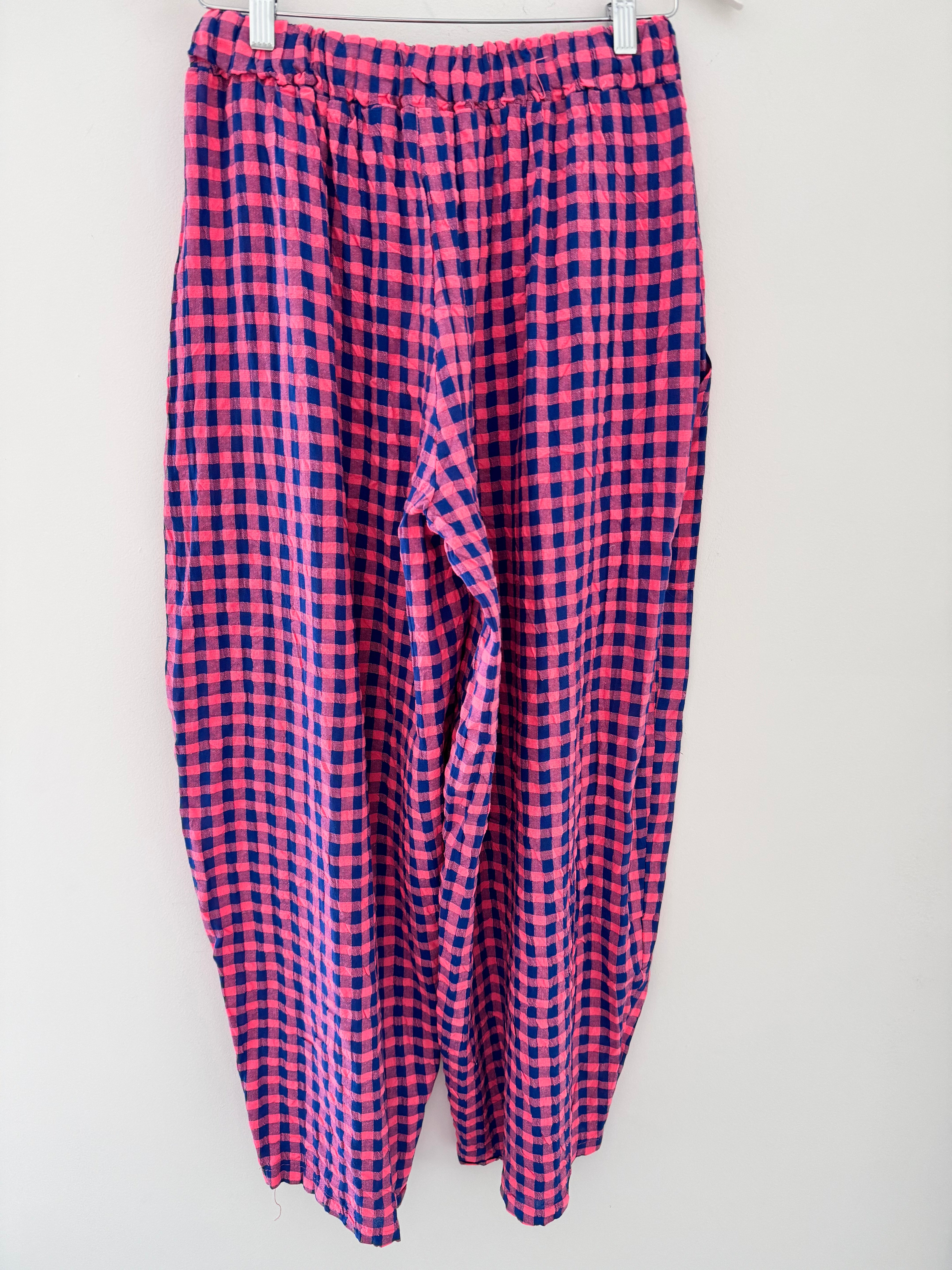 Barrel Check Trousers in Pink & Blue