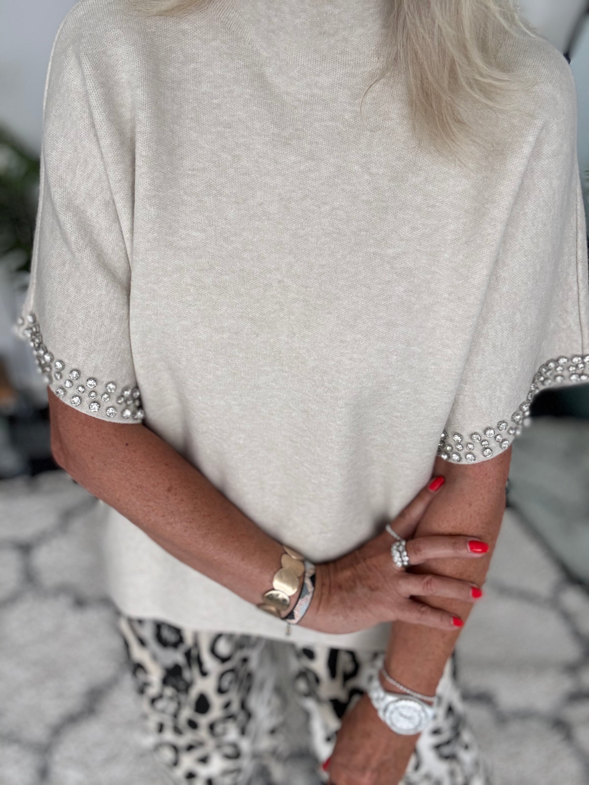 Jewel Sleeve Knit in Stone