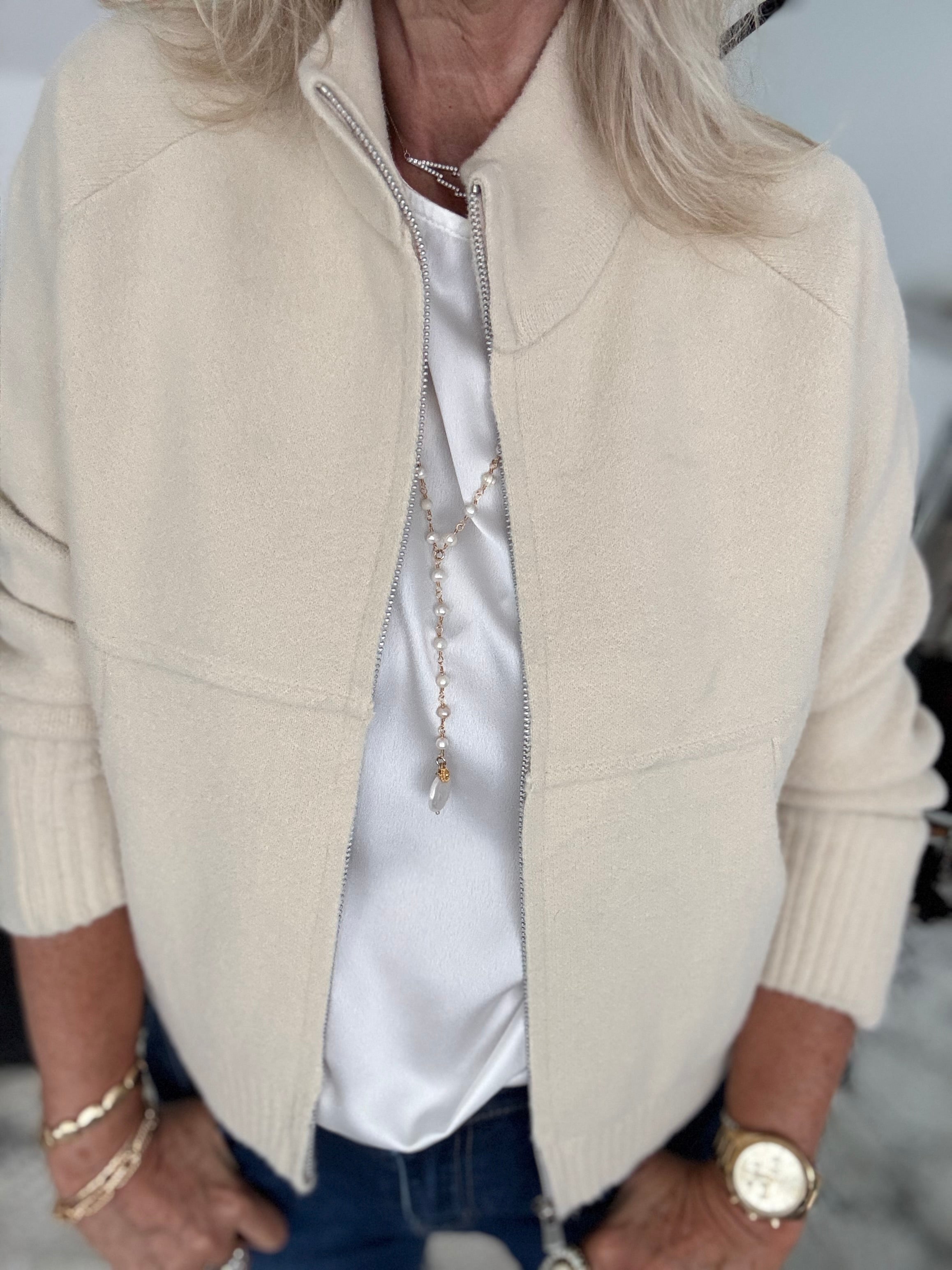 Knitted Cardi Jacket in Ecru