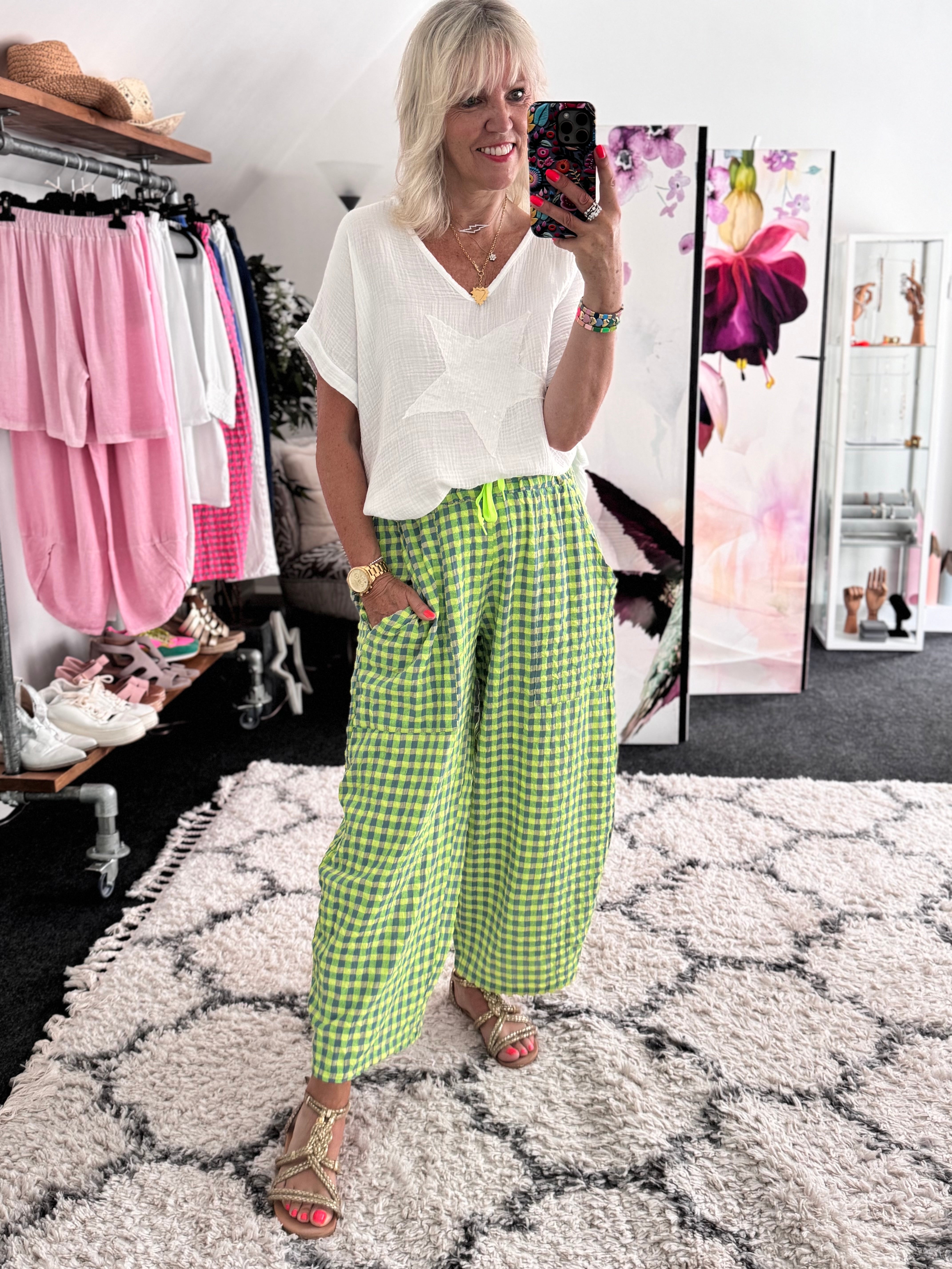 Barrel Check Trousers in Neon Citrus