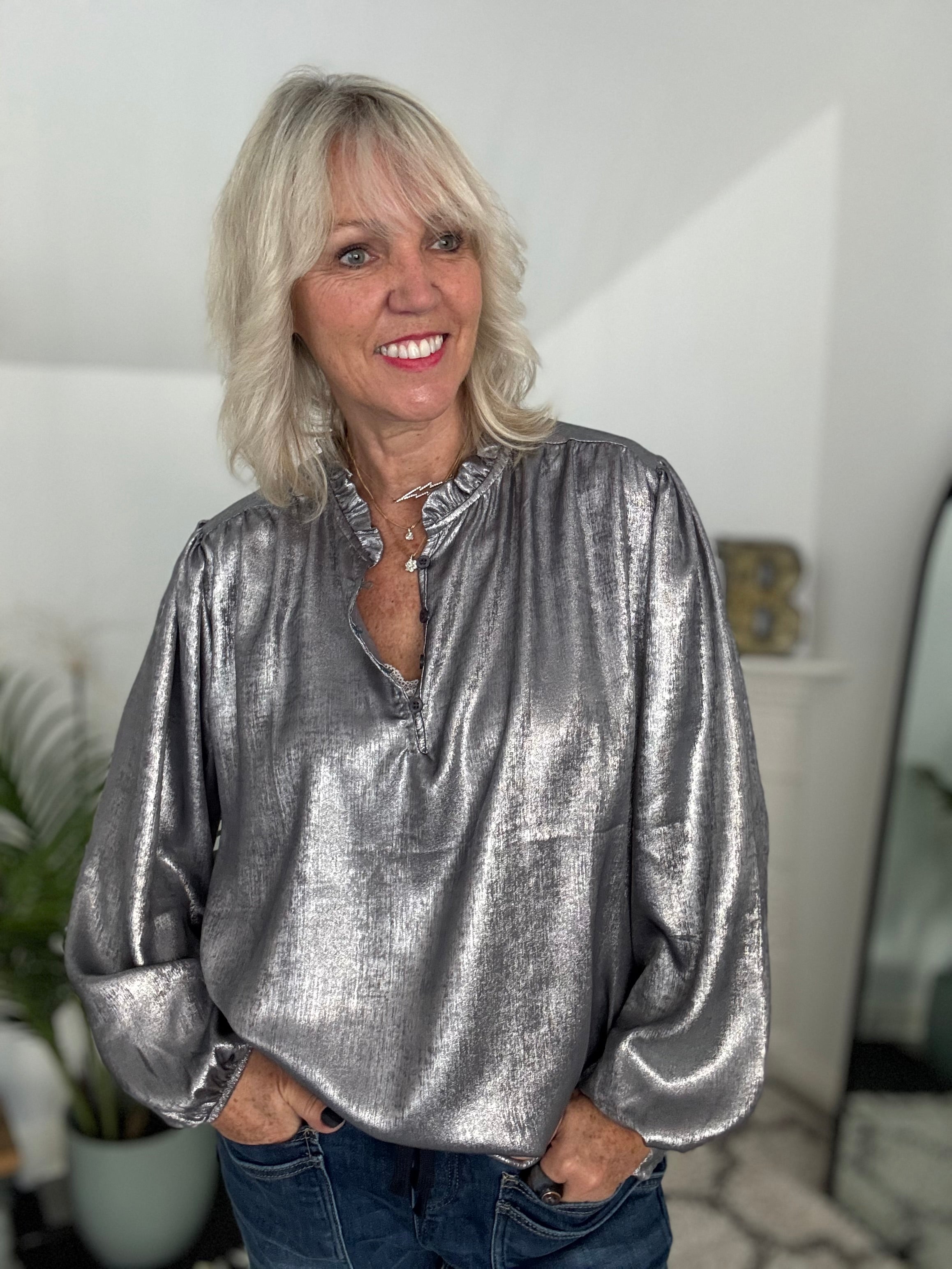 Luxe Metallic Blouse in Silver