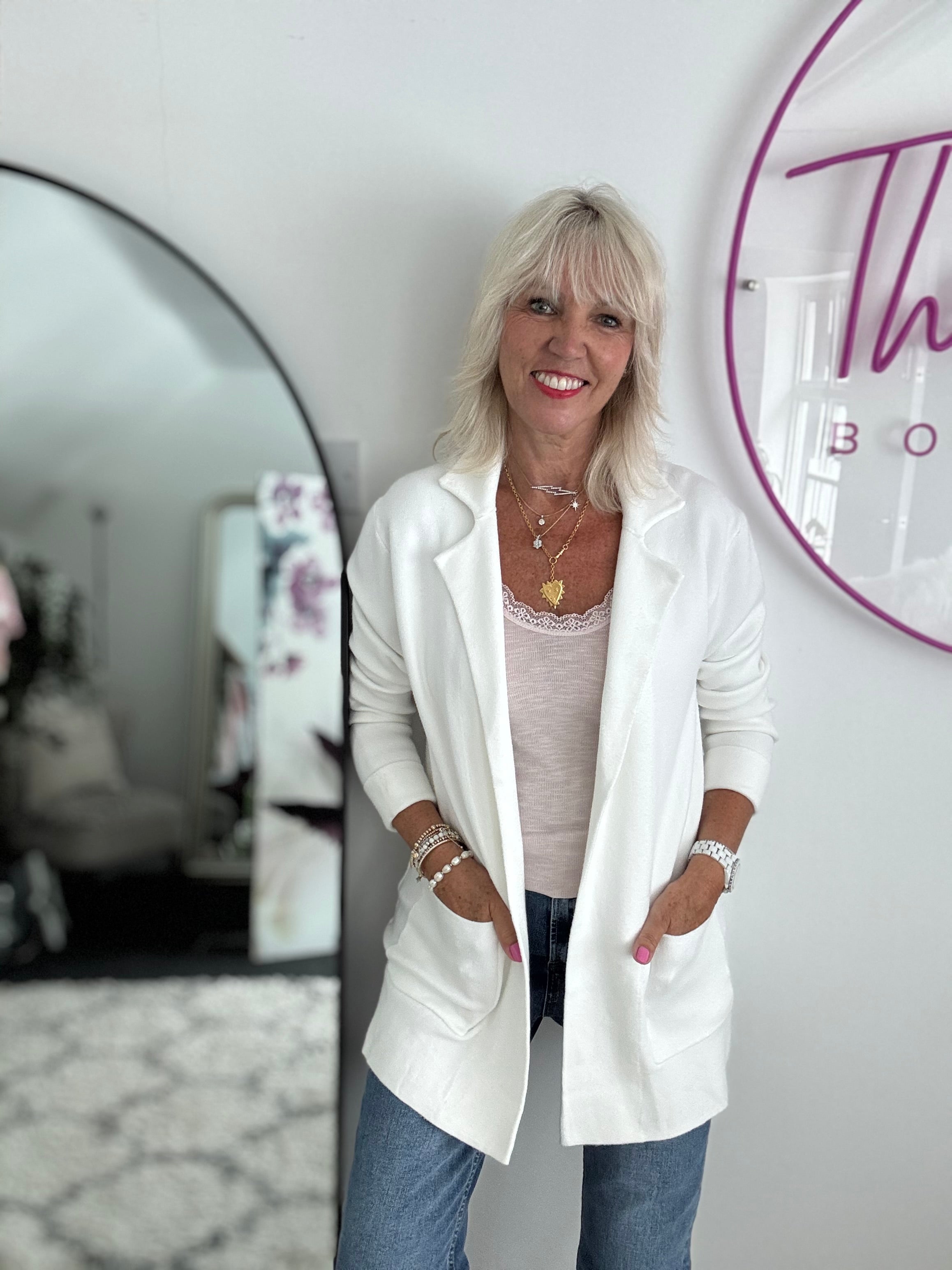 Knitted Cardi Jacket in Ivory