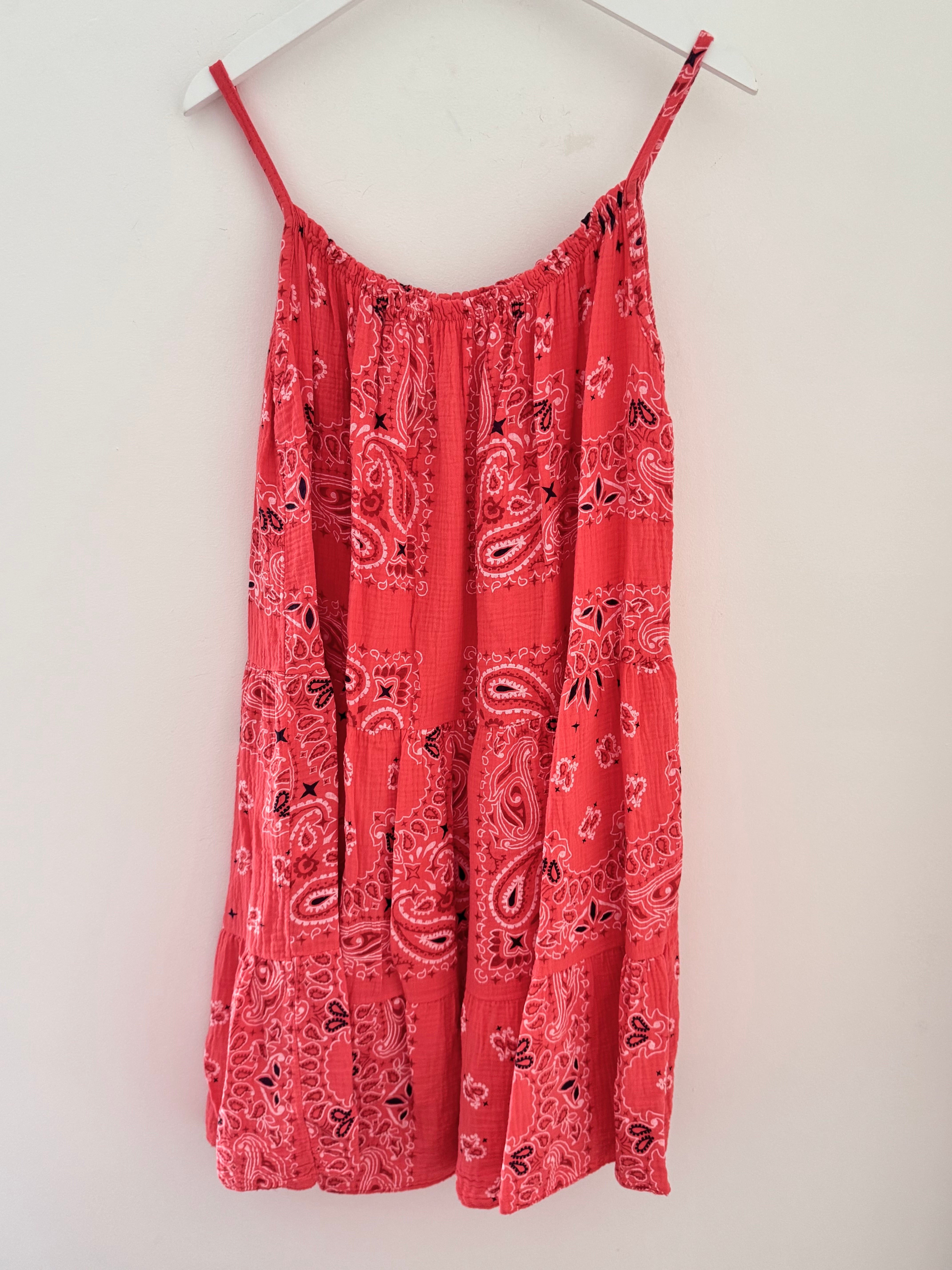 Paisley Cheesecloth Dress in Coral