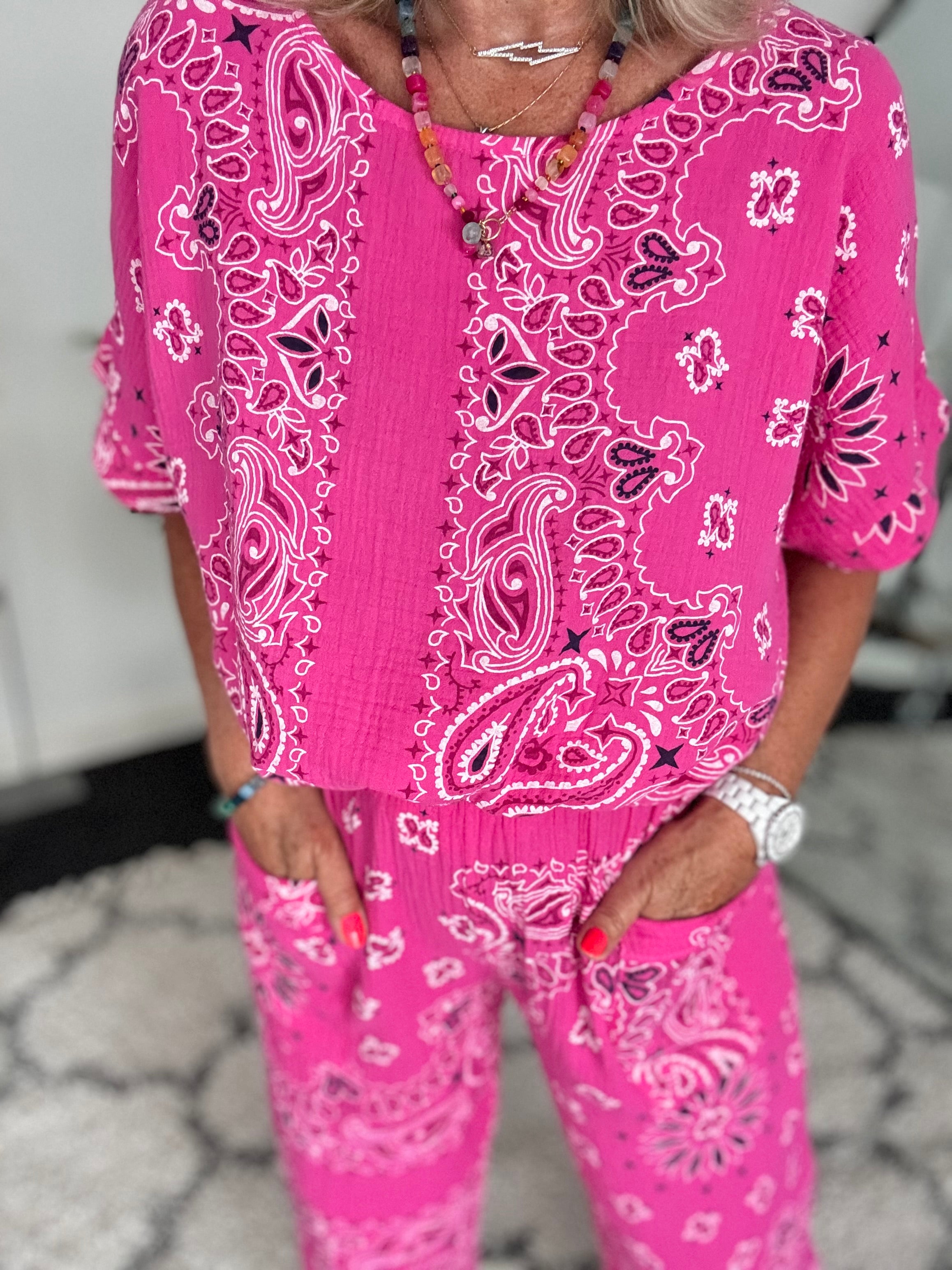 Paisley Cheesecloth Top in Fuchsia