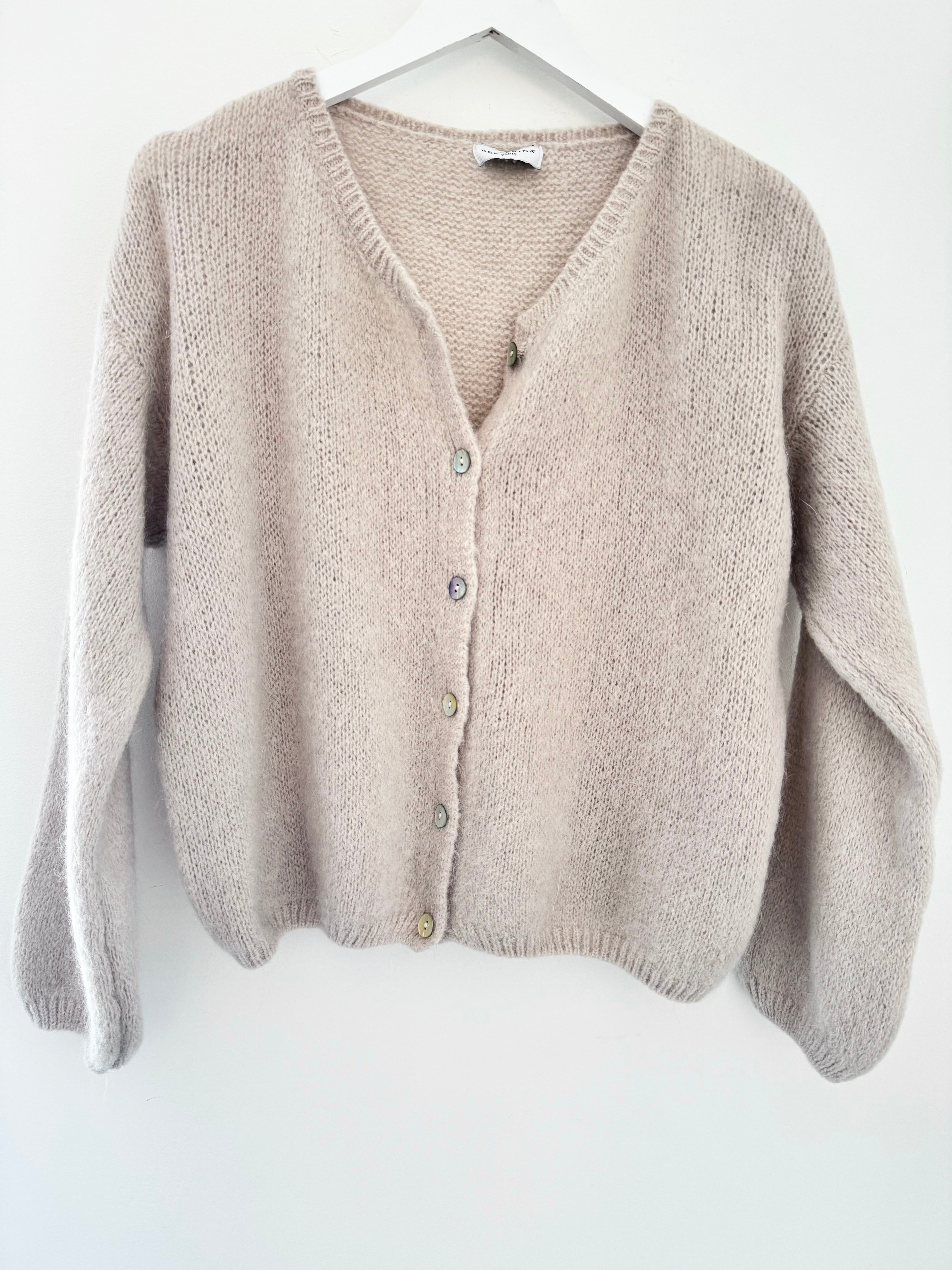 Mohair Buttoned Cardi in Stone