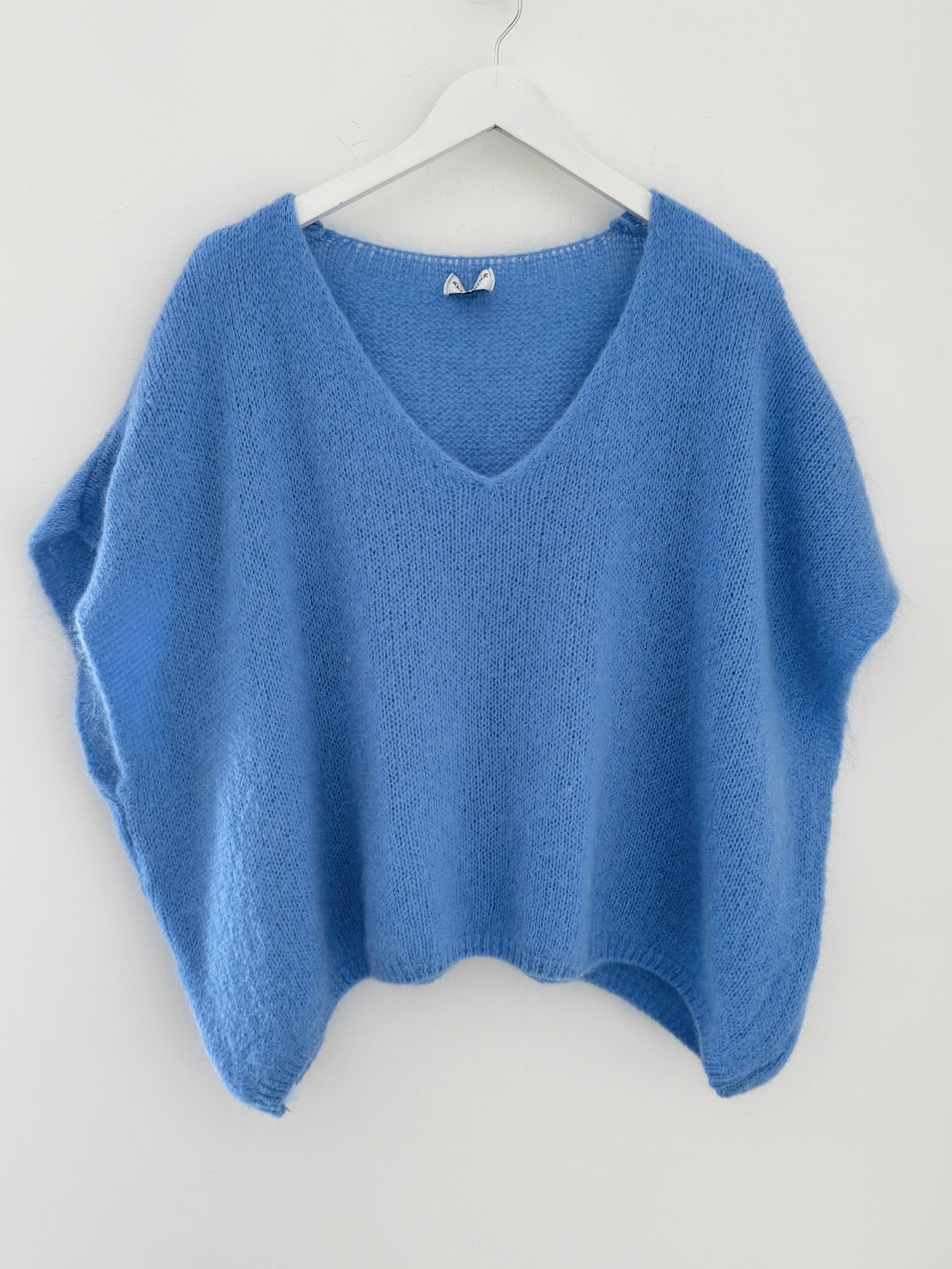 Mohair V Neck Tank in Mid Blue
