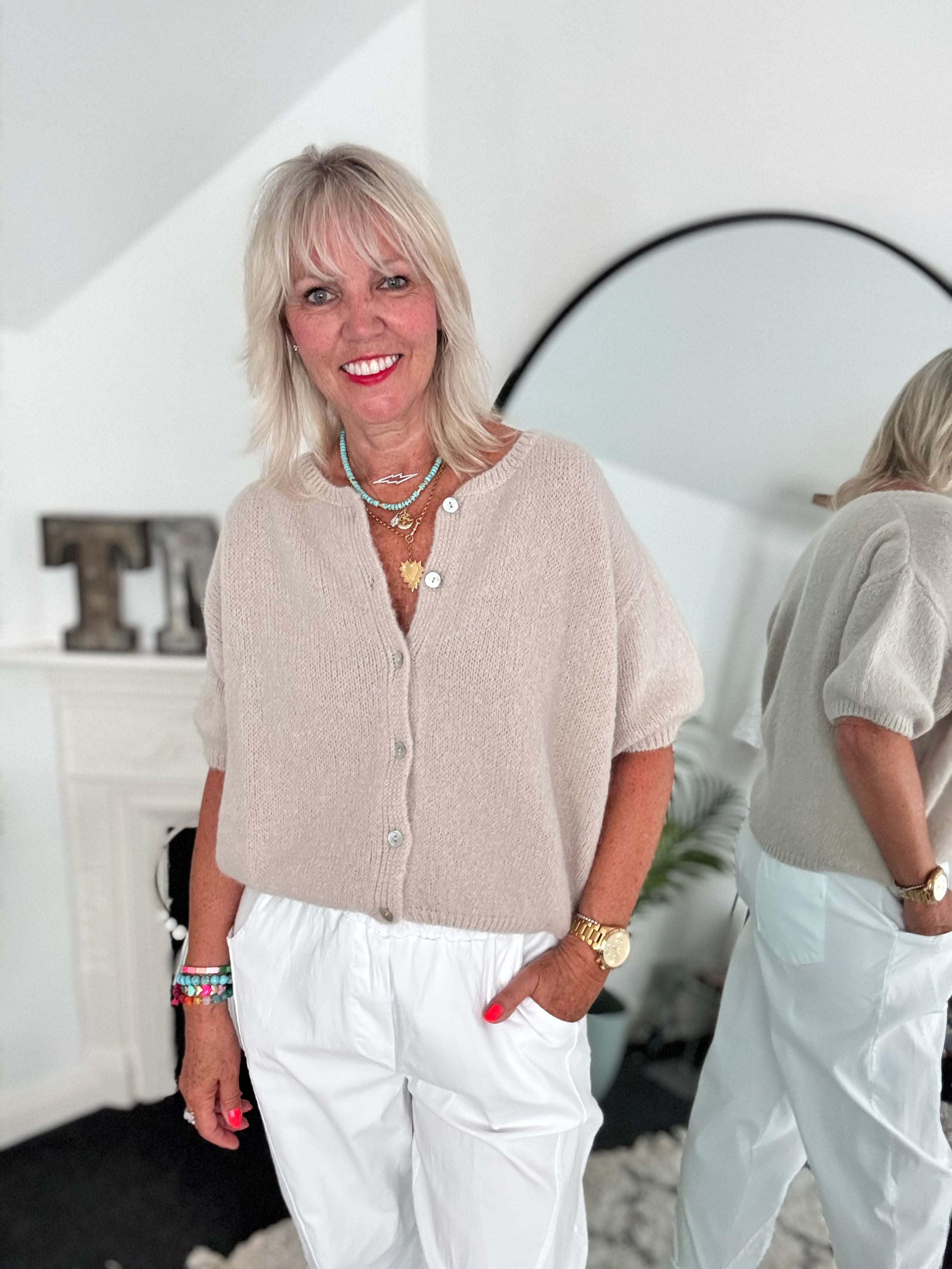 Super Soft Short Sleeve Cardi in Stone